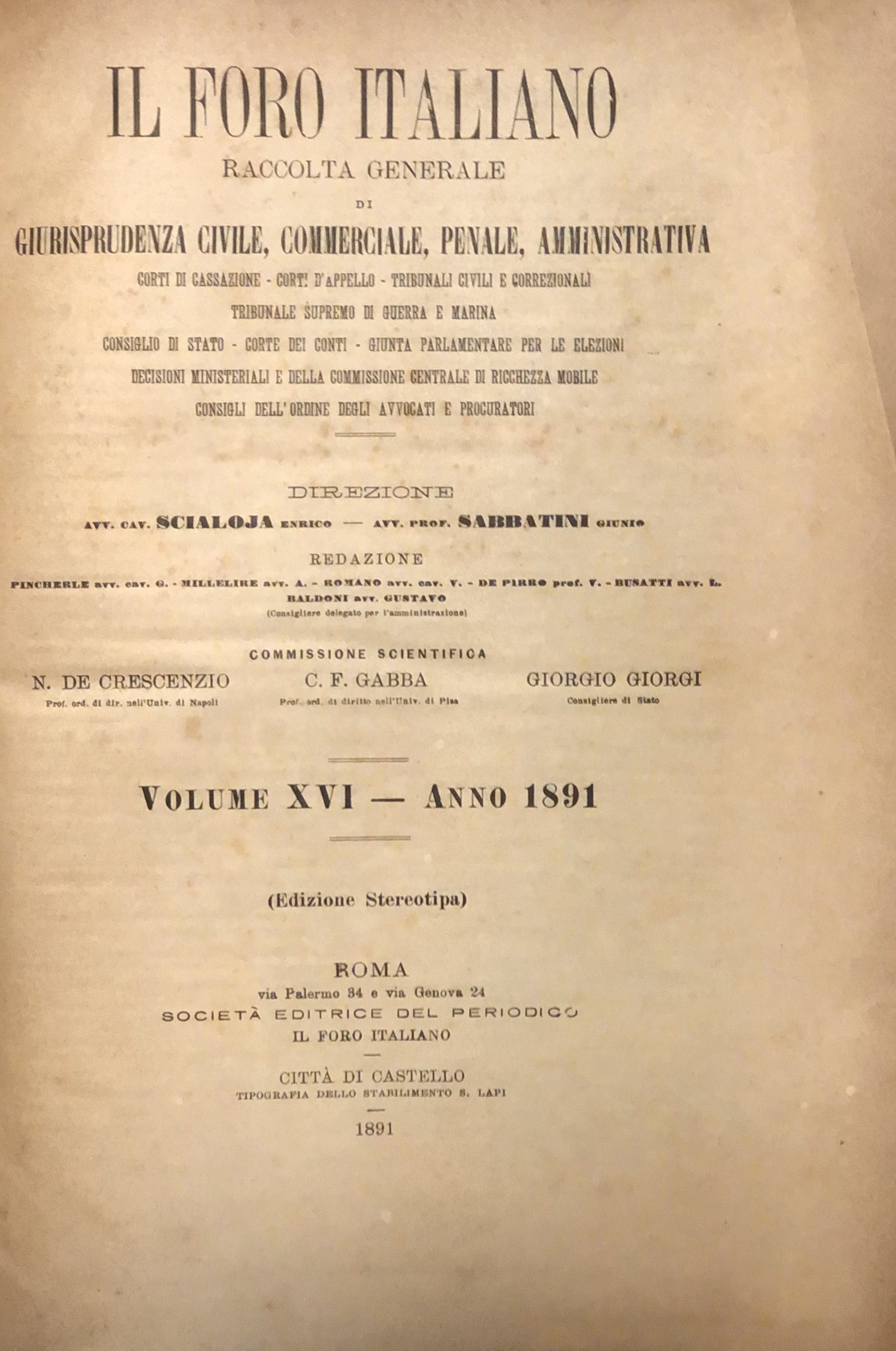 Il Foro Italiano. Annata 1891