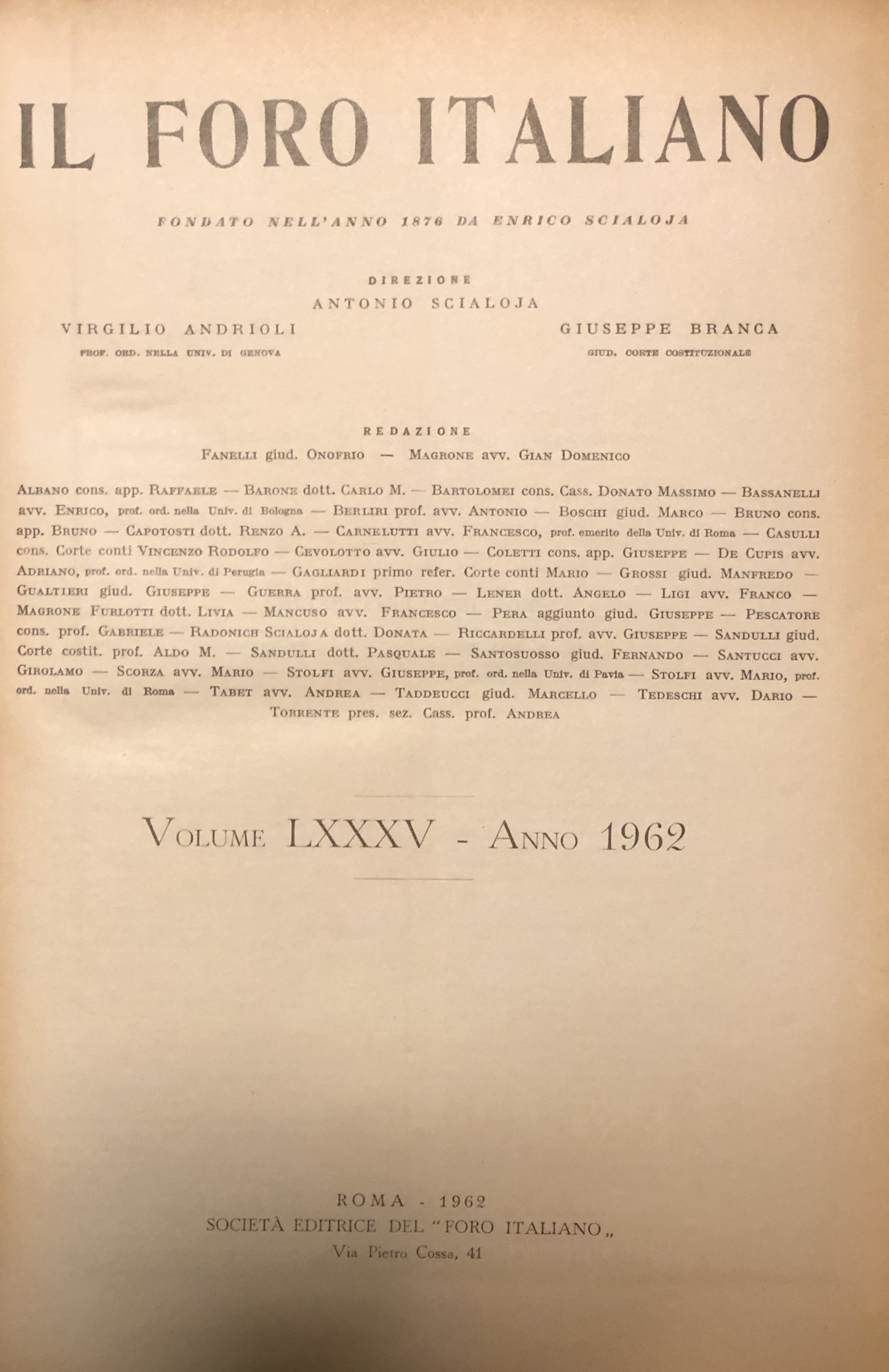 Il Foro Italiano. Annata 1962