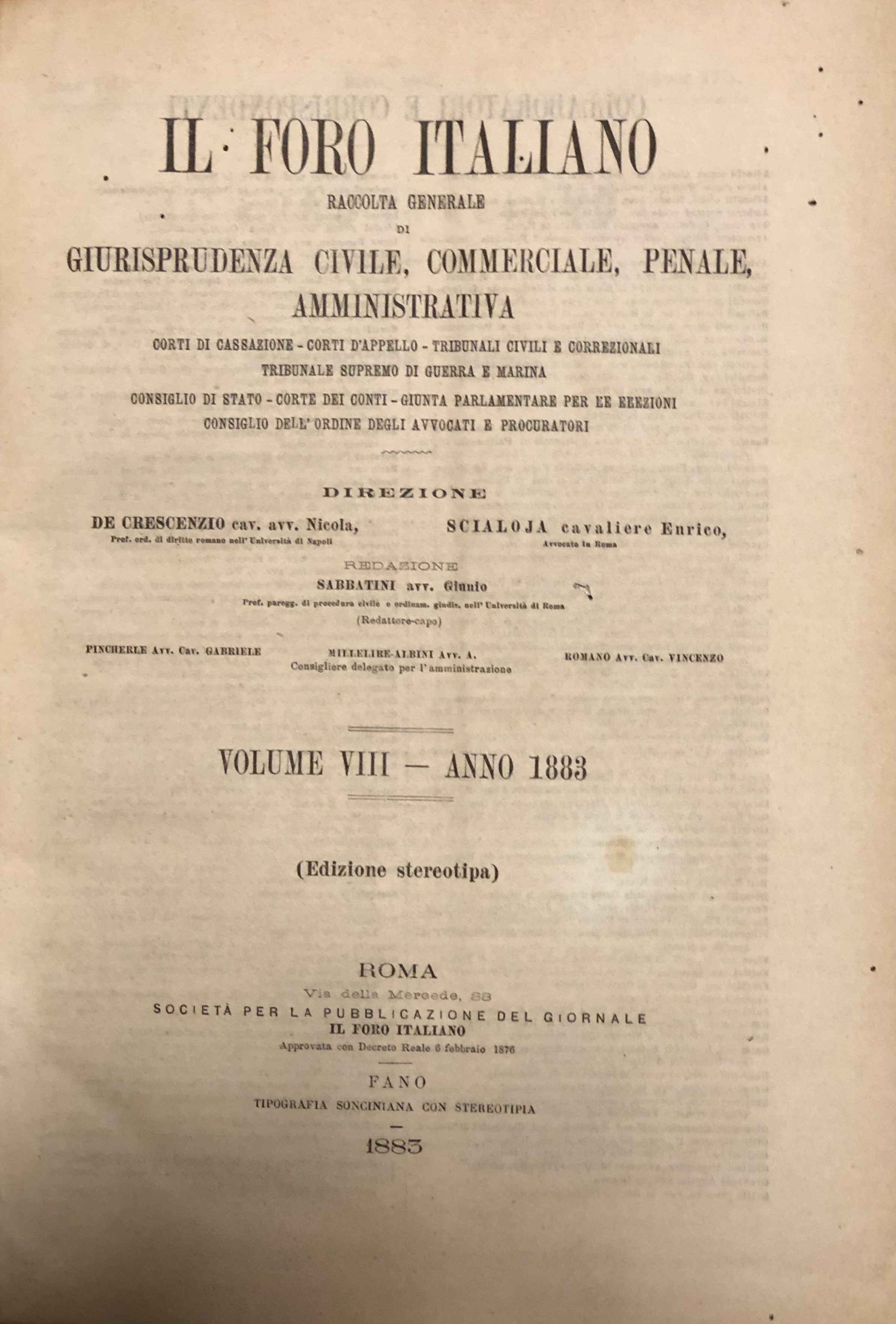 Il Foro Italiano. Annata 1883