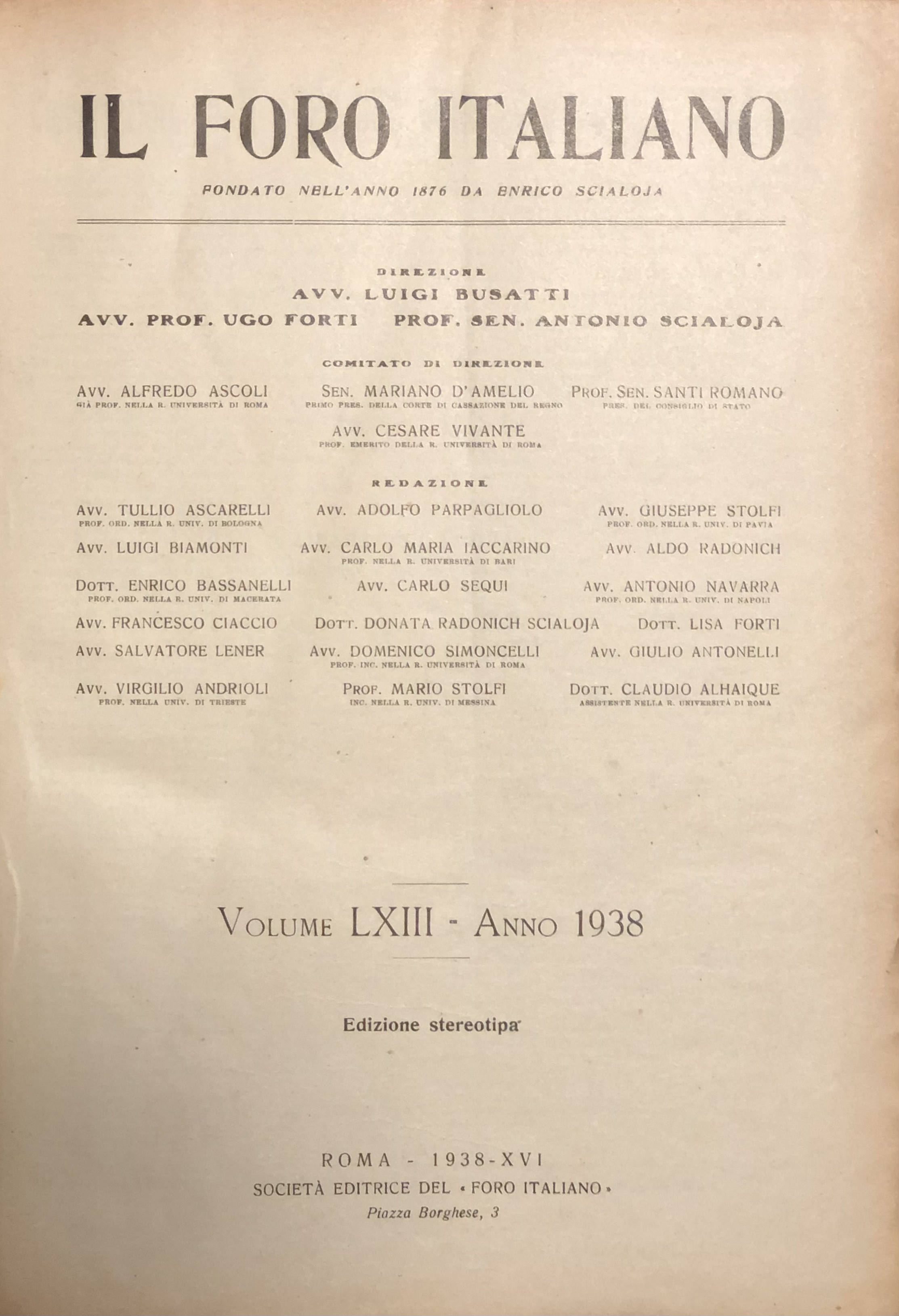 Il Foro Italiano. Annata 1938