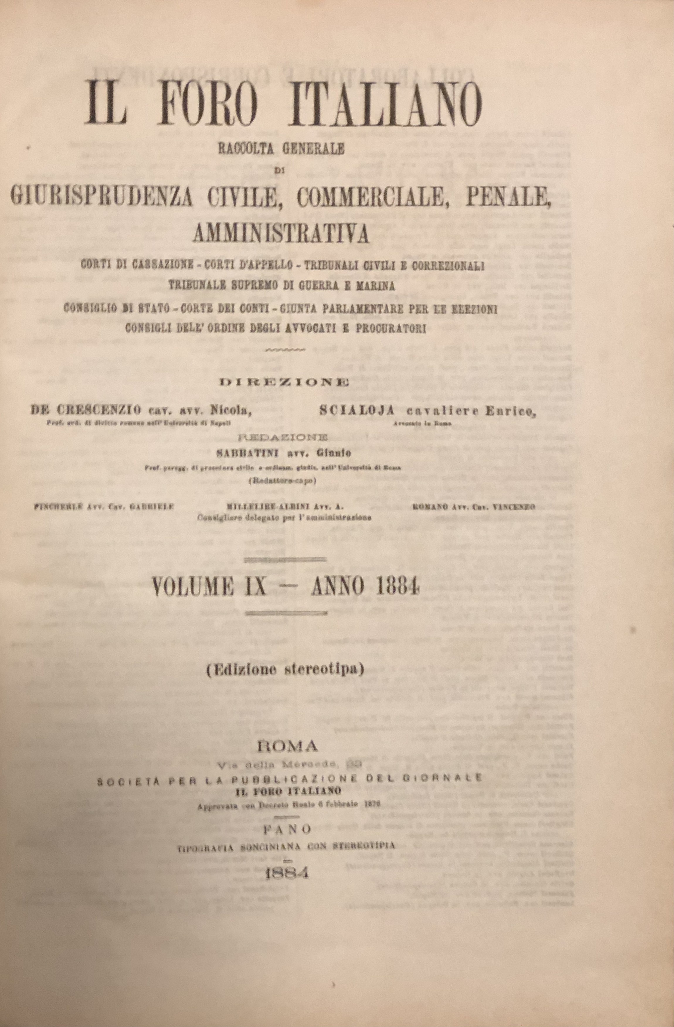 Il Foro Italiano. Annata 1884