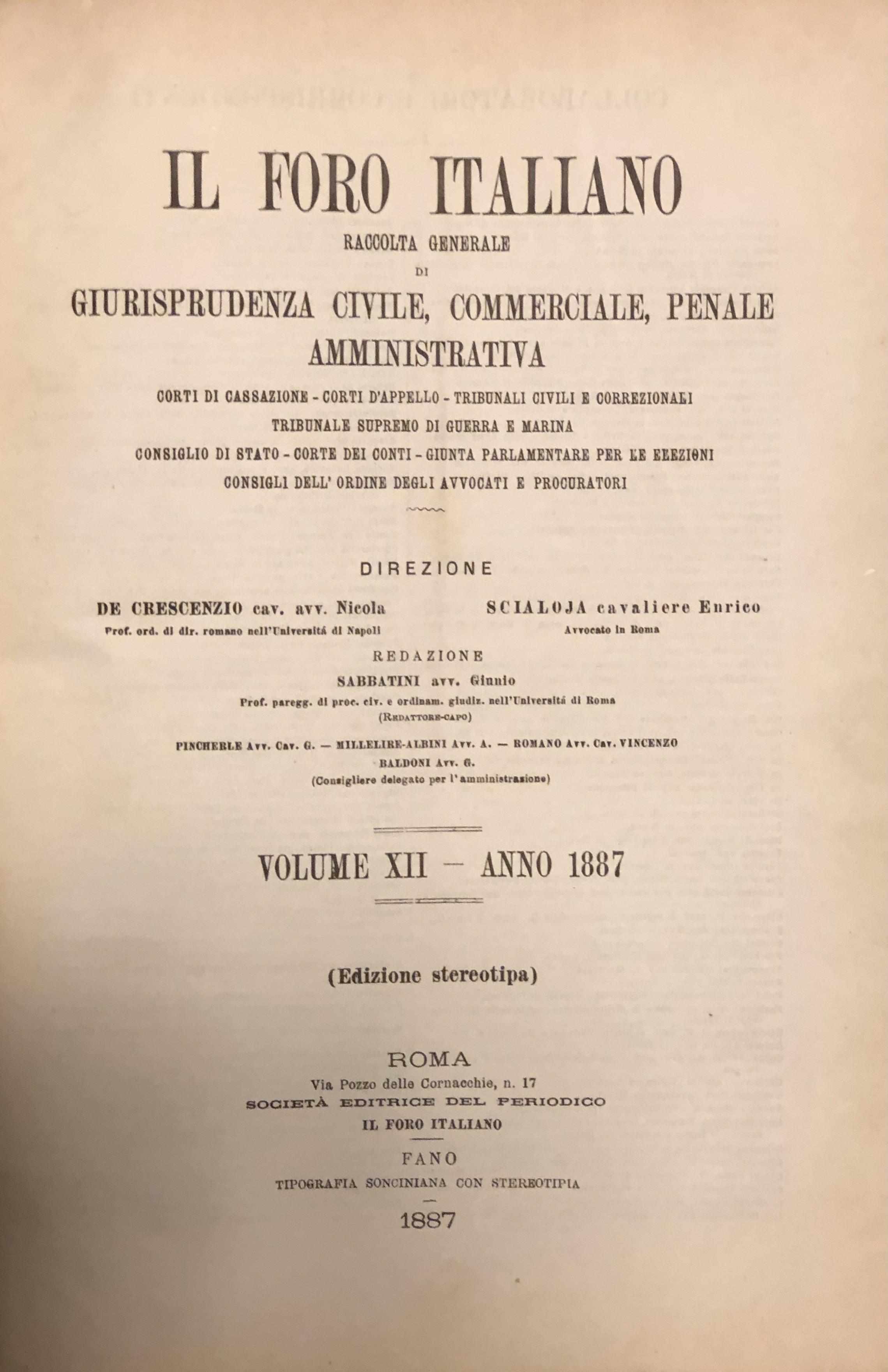 Il Foro Italiano. Annata 1887