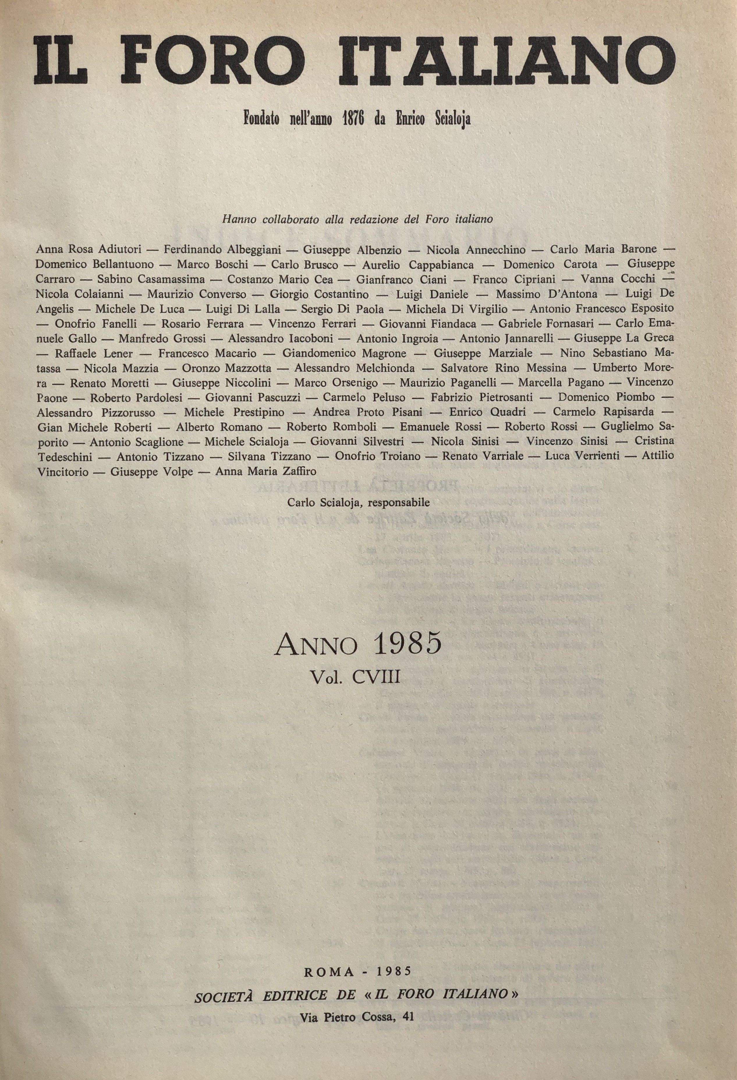 Il Foro Italiano. Annata 1985