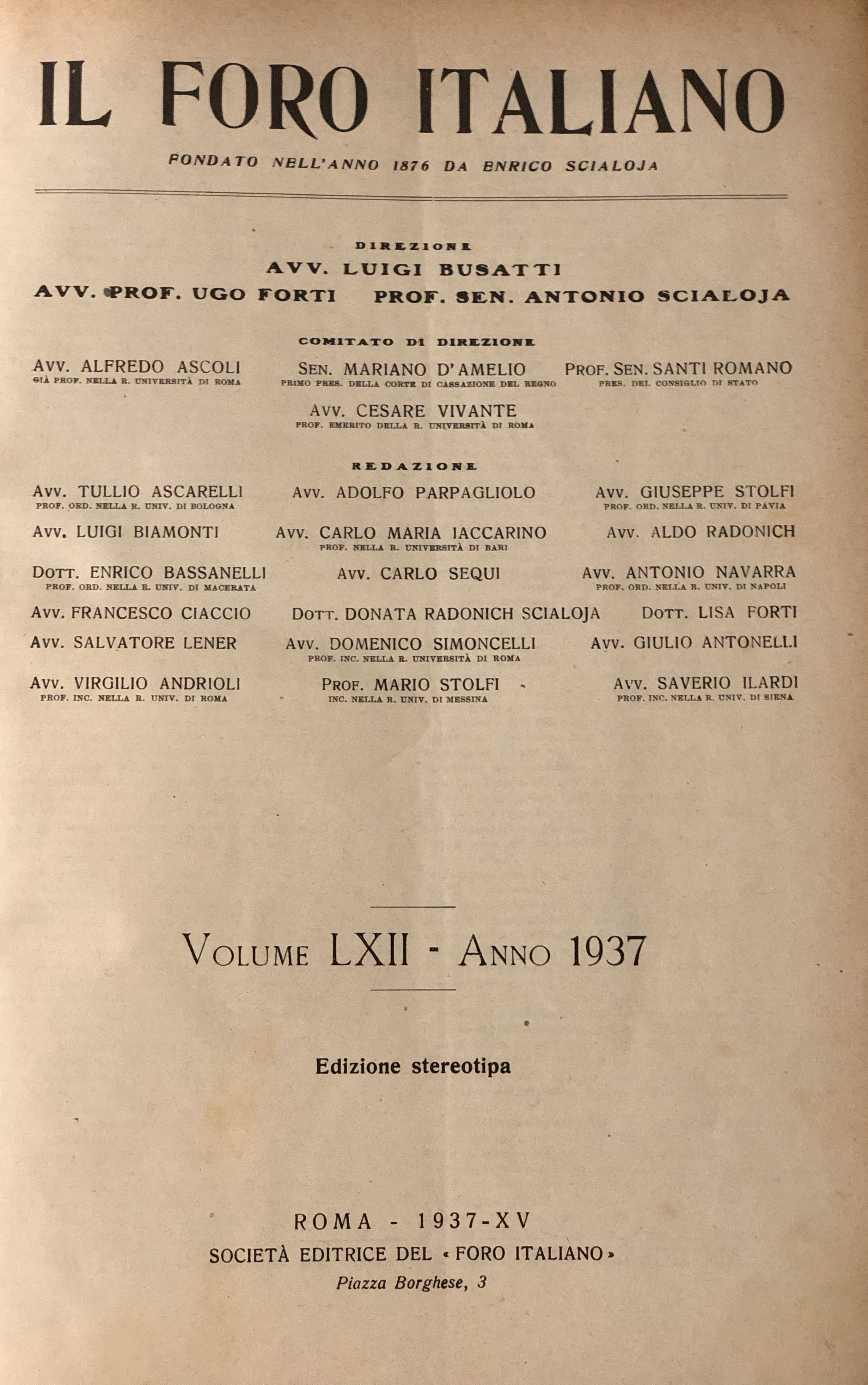 Il Foro Italiano. Annata 1937