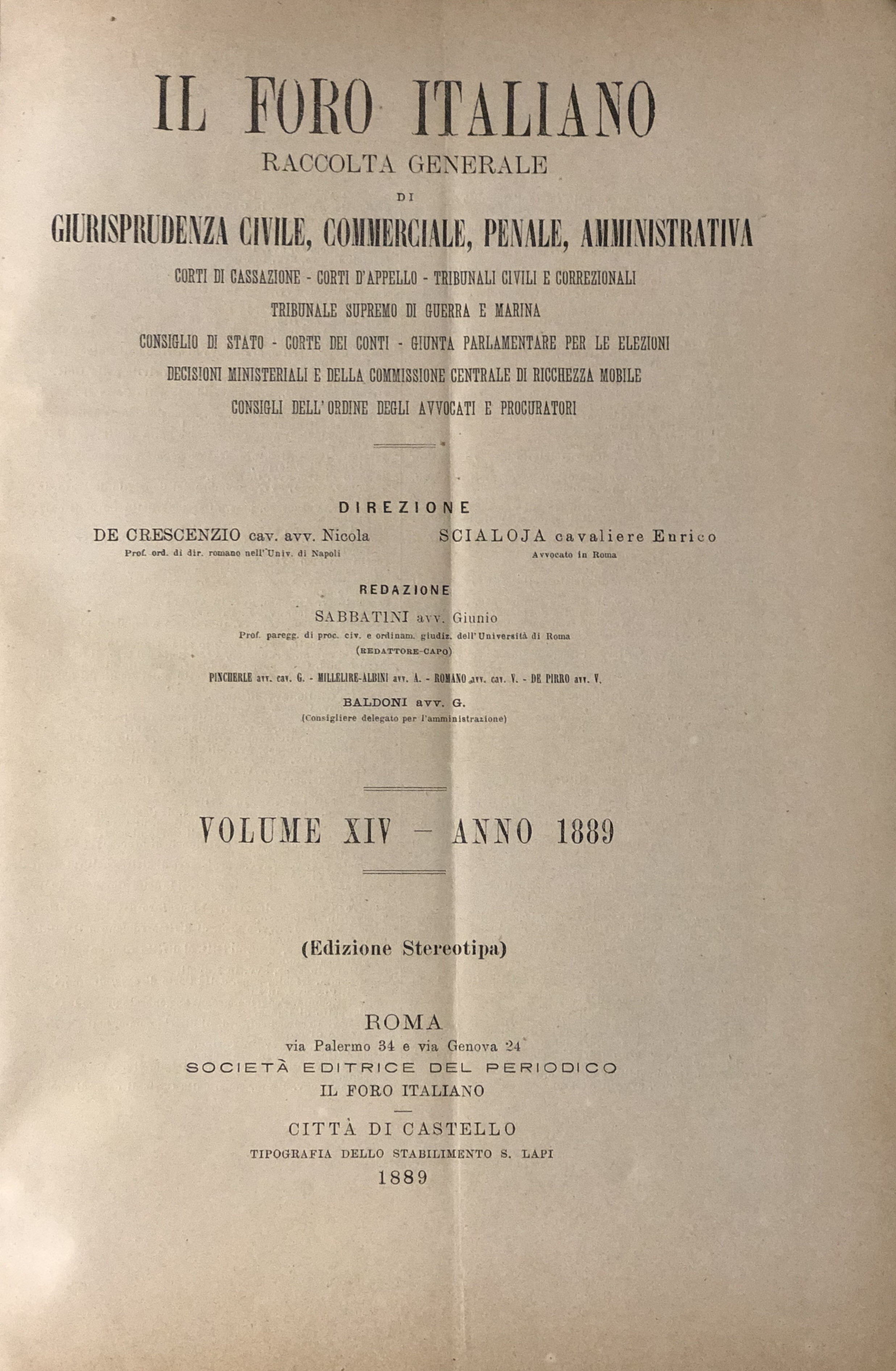 Il Foro Italiano. Annata 1889