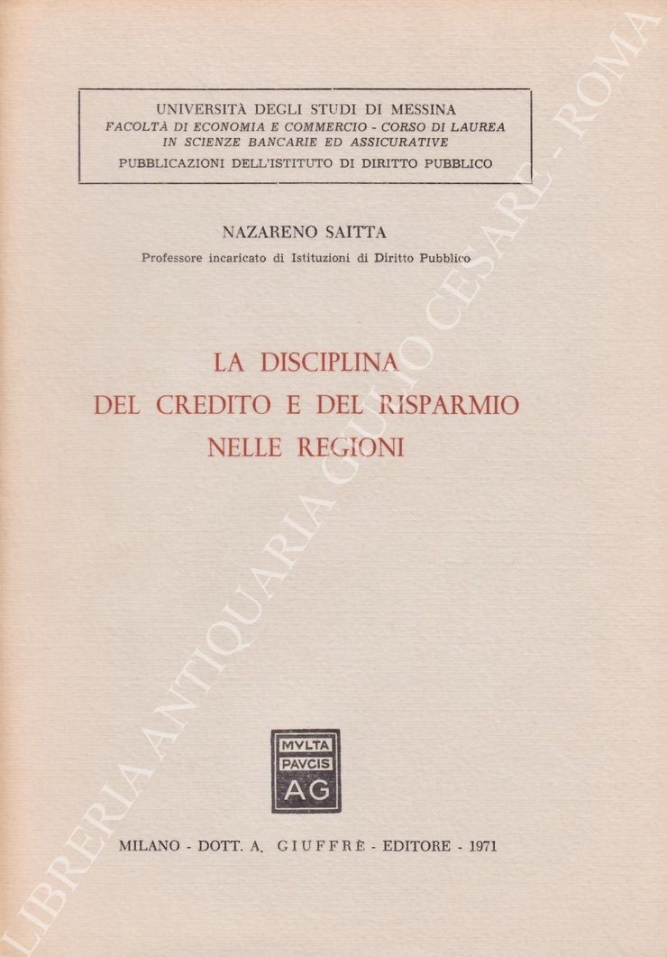La disciplina del credito e del risparmio nelle regioni