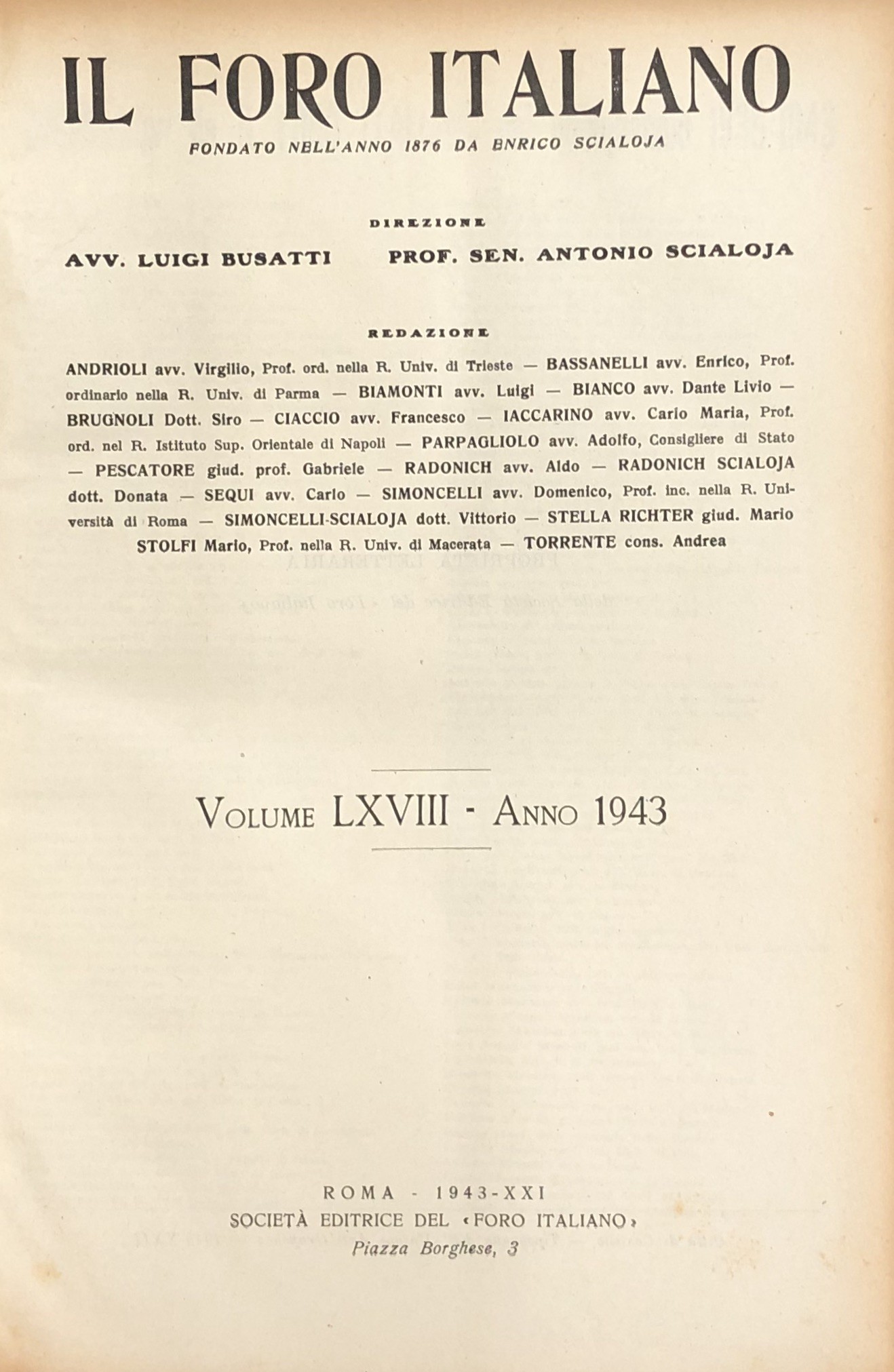 Il Foro Italiano. Annata 1943