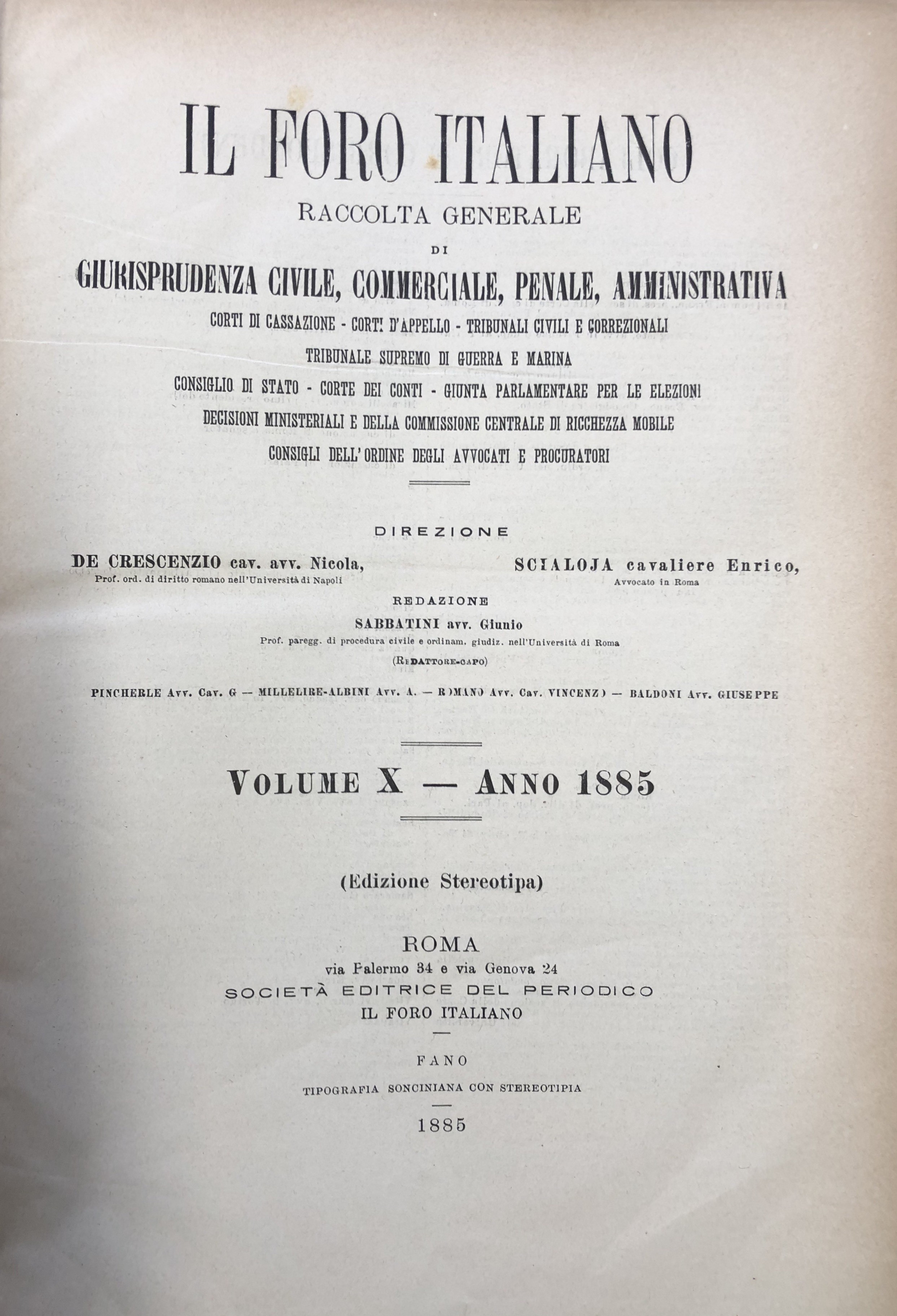 Il Foro Italiano. Annata 1885