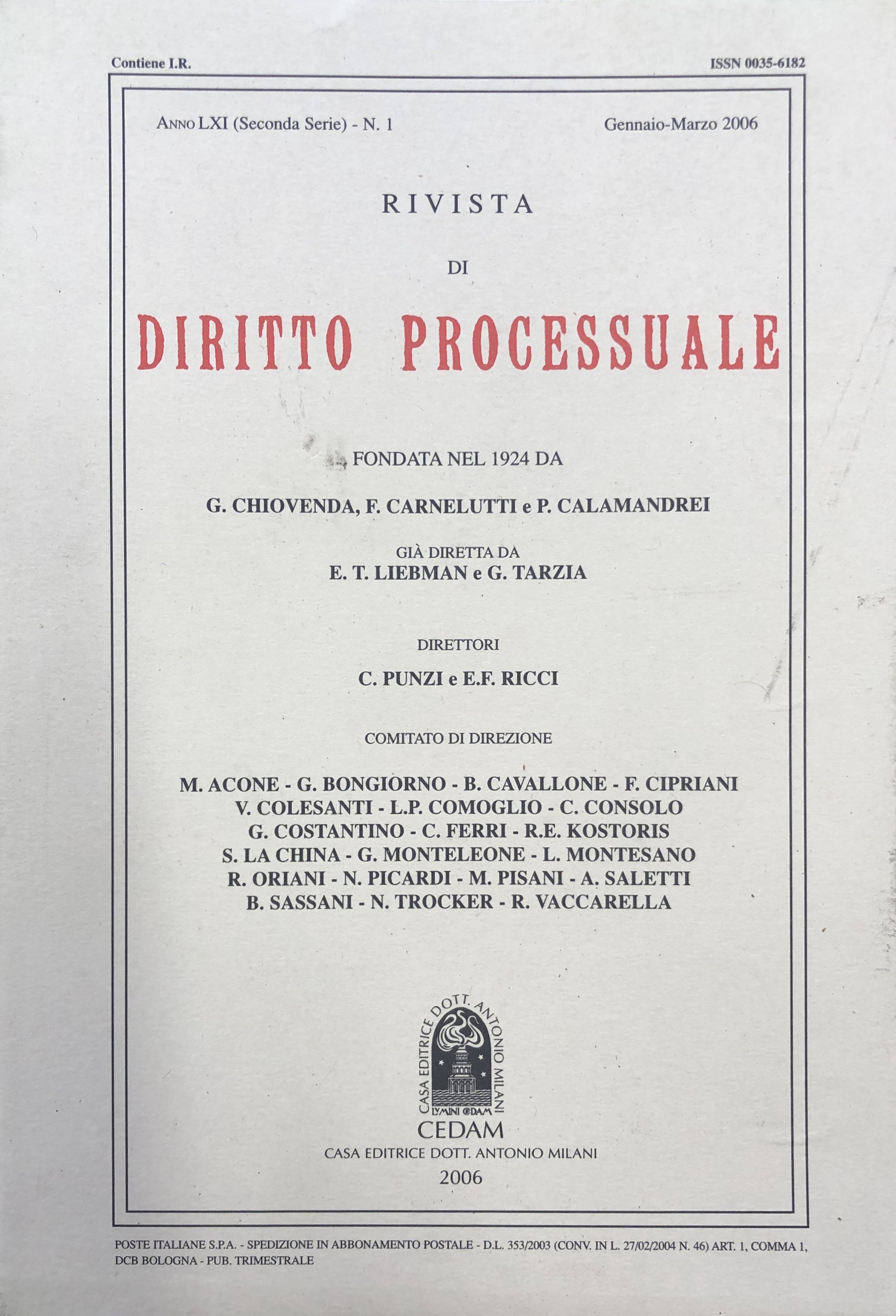 Rivista di Diritto Processuale. Annata 2006