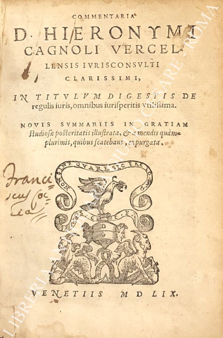 Commentaria D. Hieronymi Cagnoli Vercellensis iurisconsulti