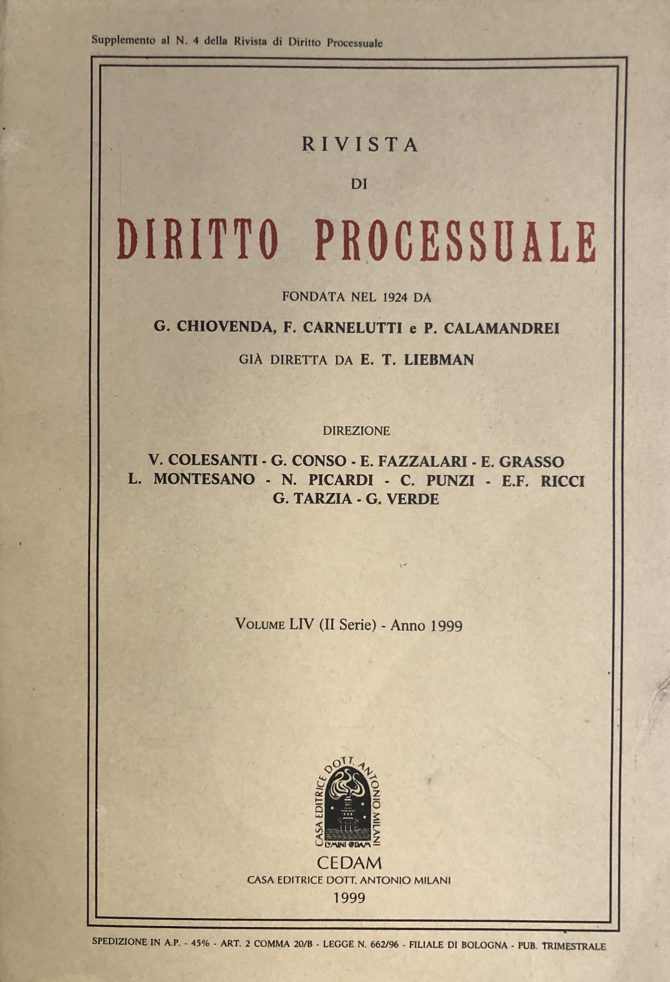 Rivista di Diritto Processuale. Annata 1999