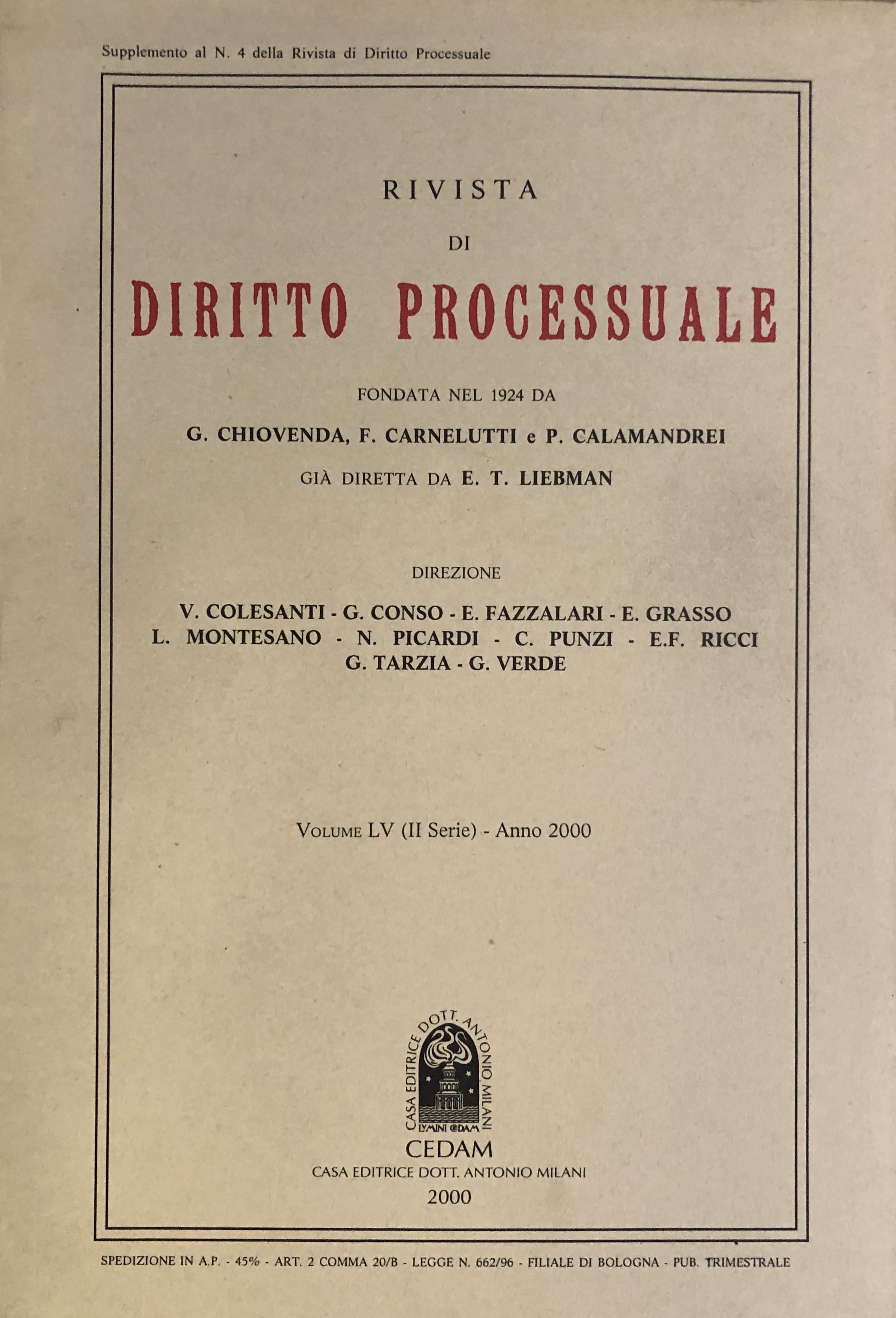 Rivista di Diritto Processuale. Annata 2000