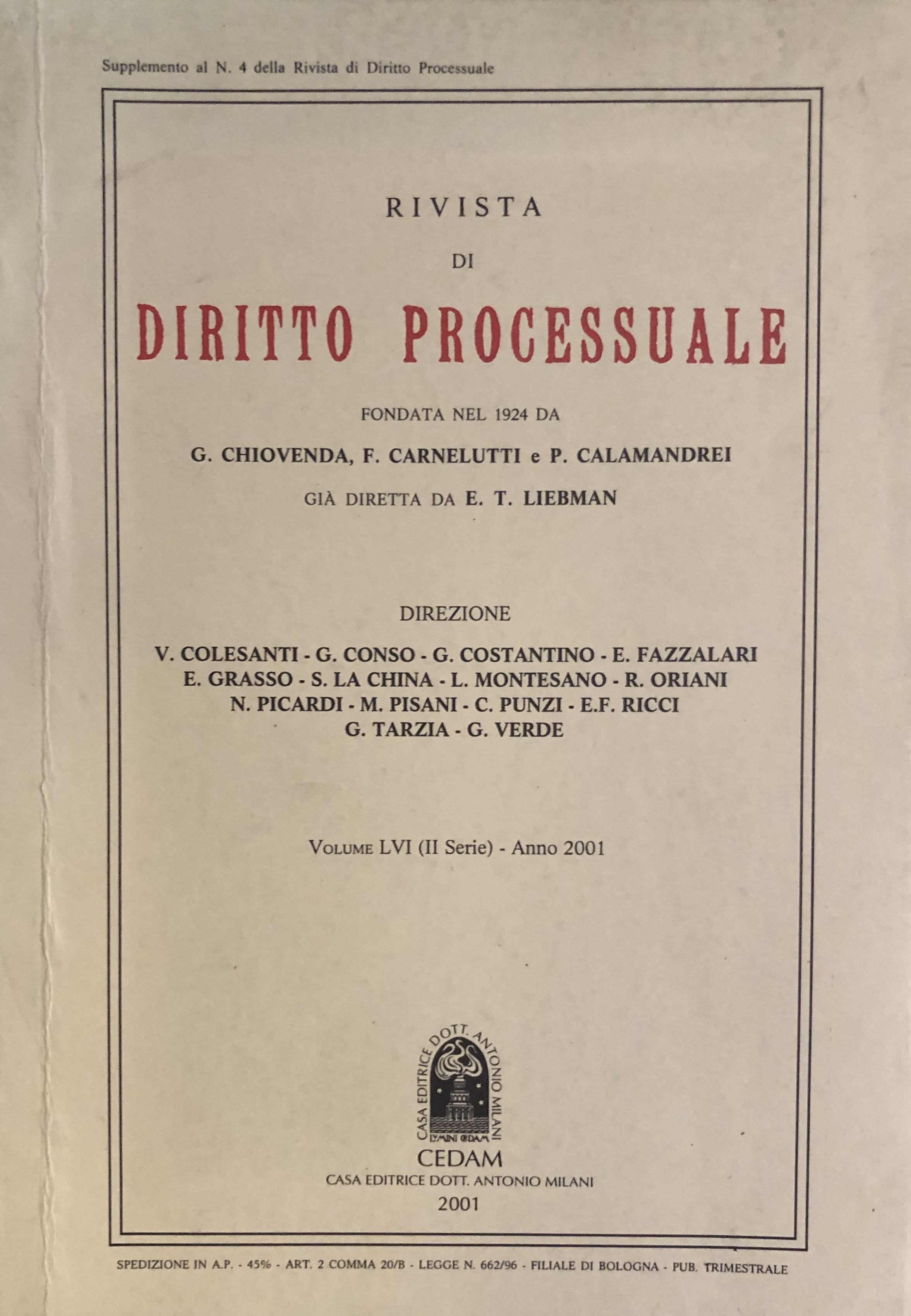 Rivista di Diritto Processuale. Annata 2001