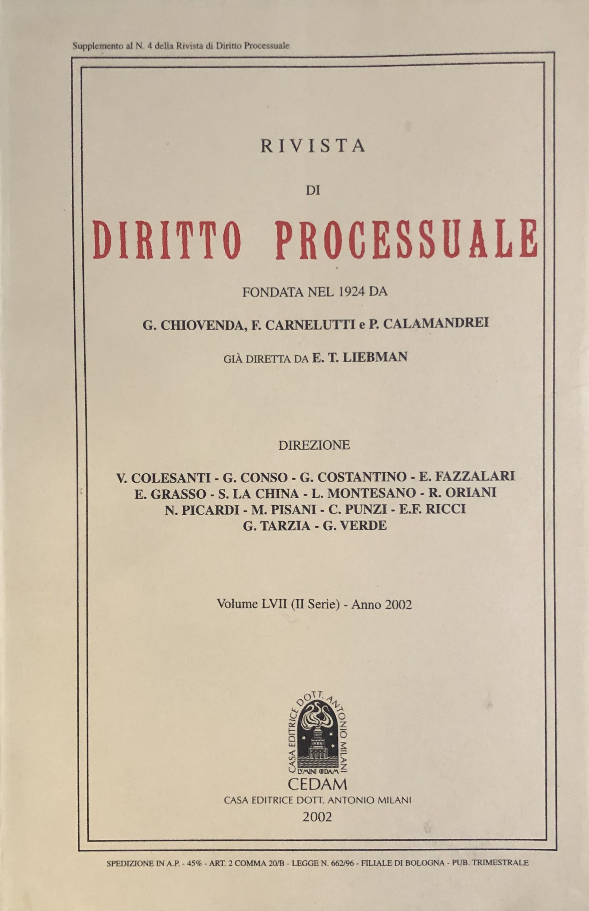 Rivista di Diritto Processuale. Annata 2002