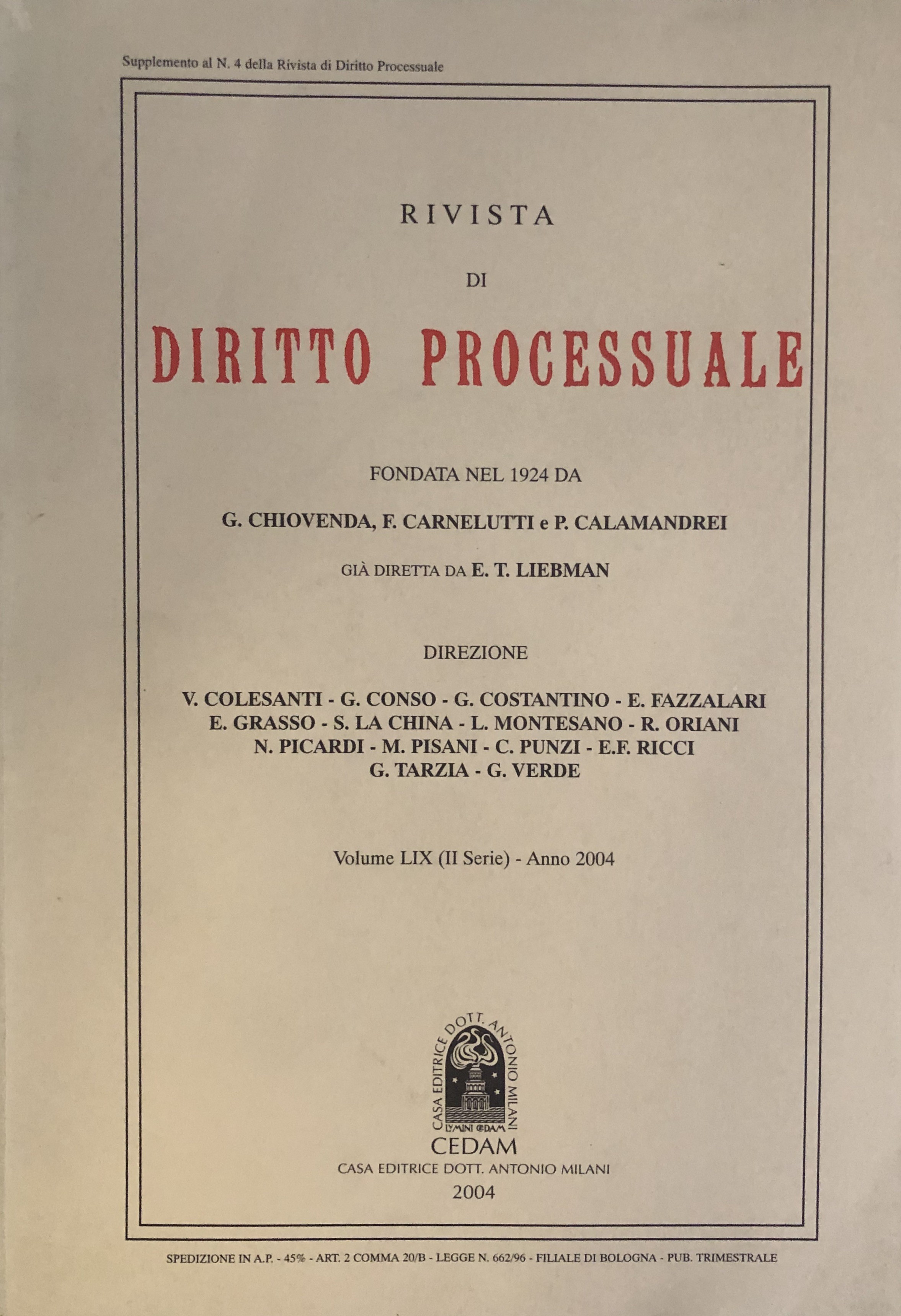 Rivista di Diritto Processuale. Annata 2004
