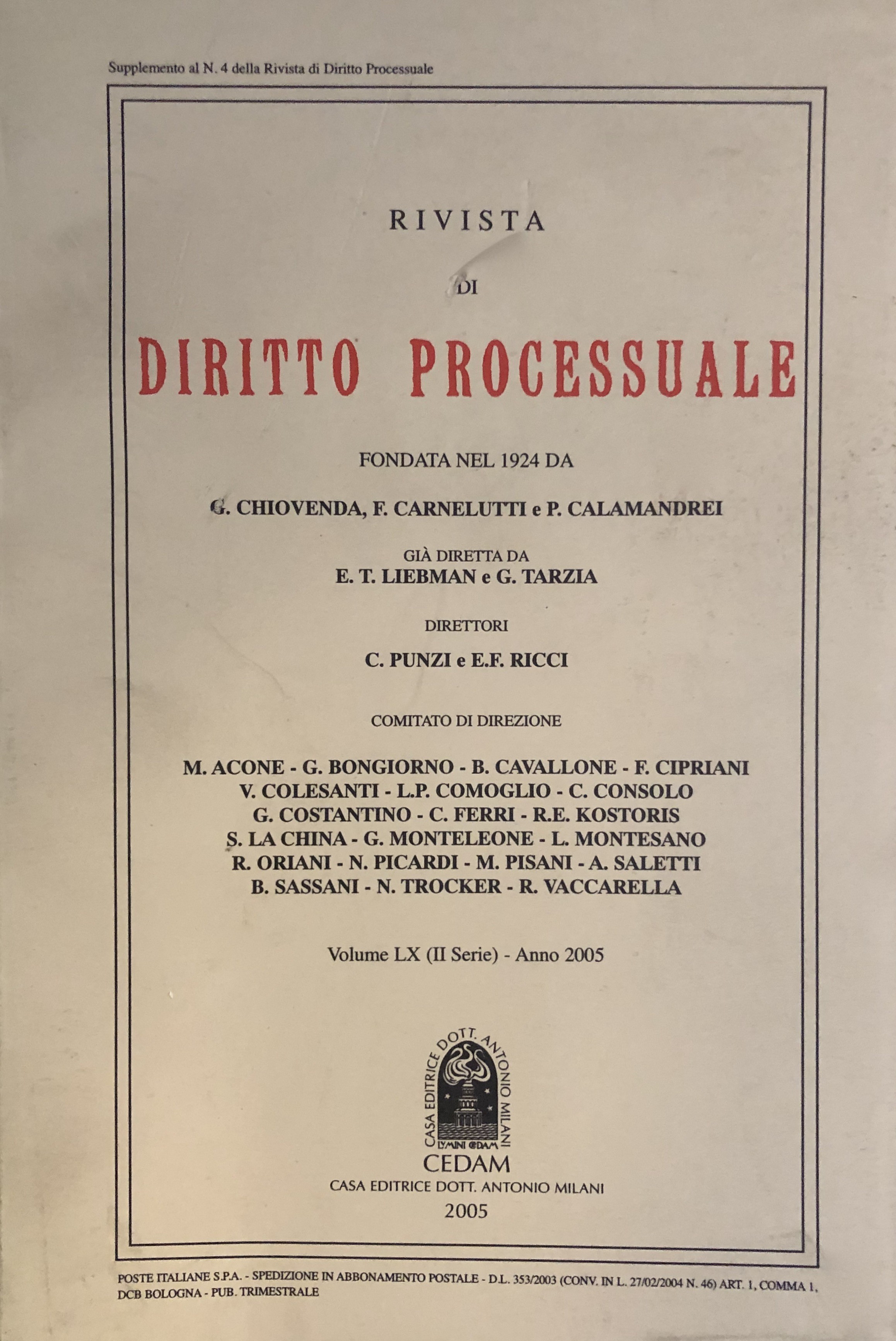 Rivista di Diritto Processuale. Annata 2005