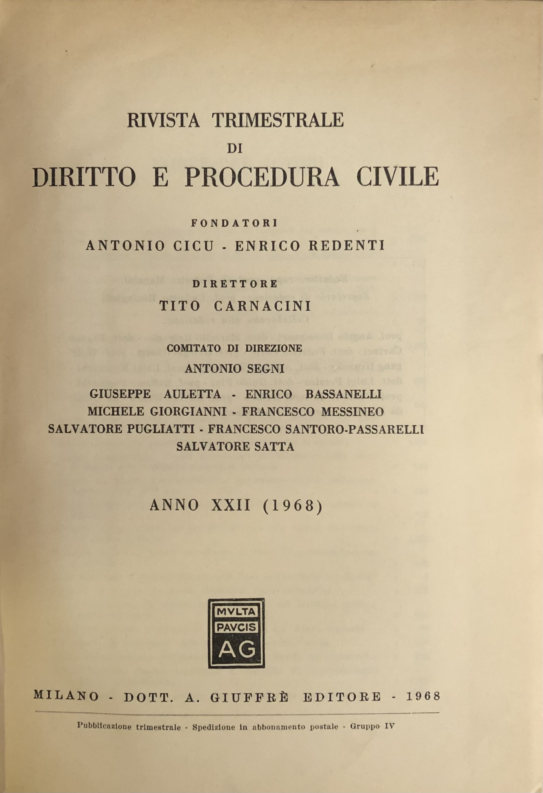 Rivista trimestrale di diritto e procedura civile