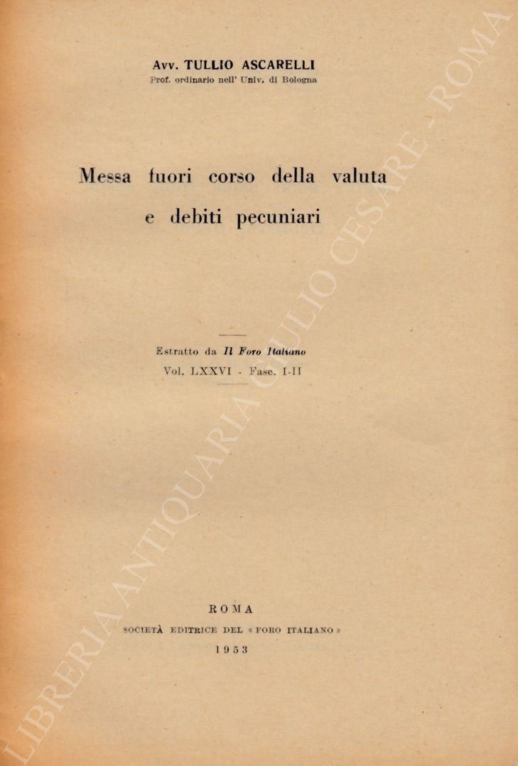 Messa fuori corso della valuta e debiti pecuniari