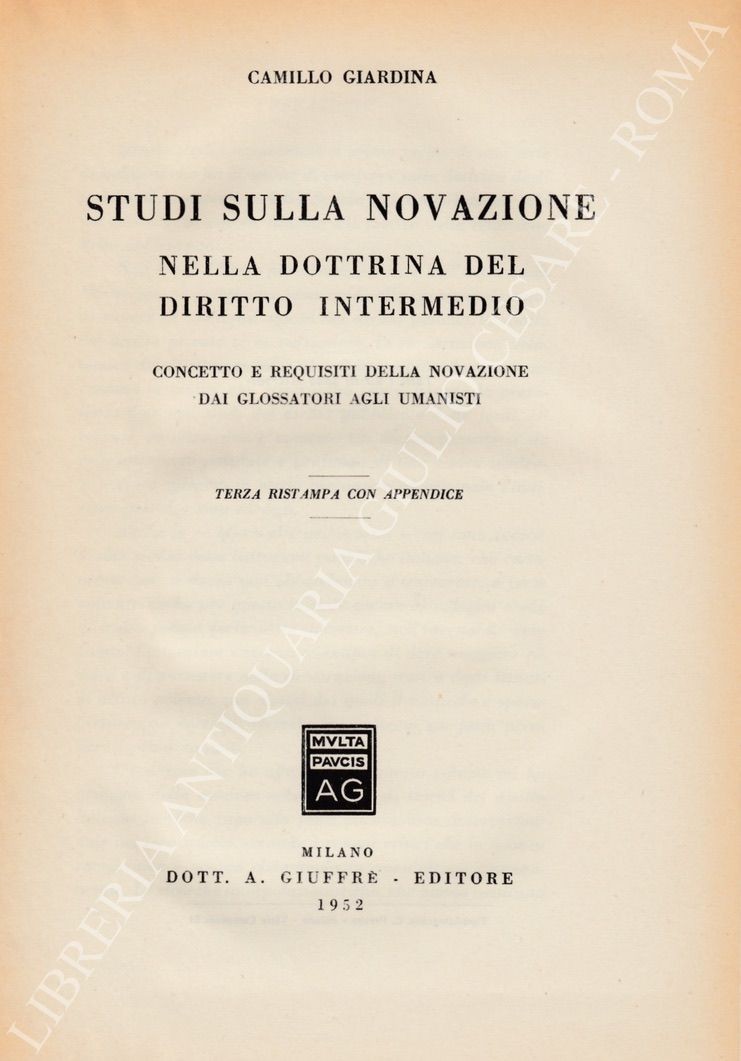 Studi sulla novazione nella dottrina del diritto intermedio