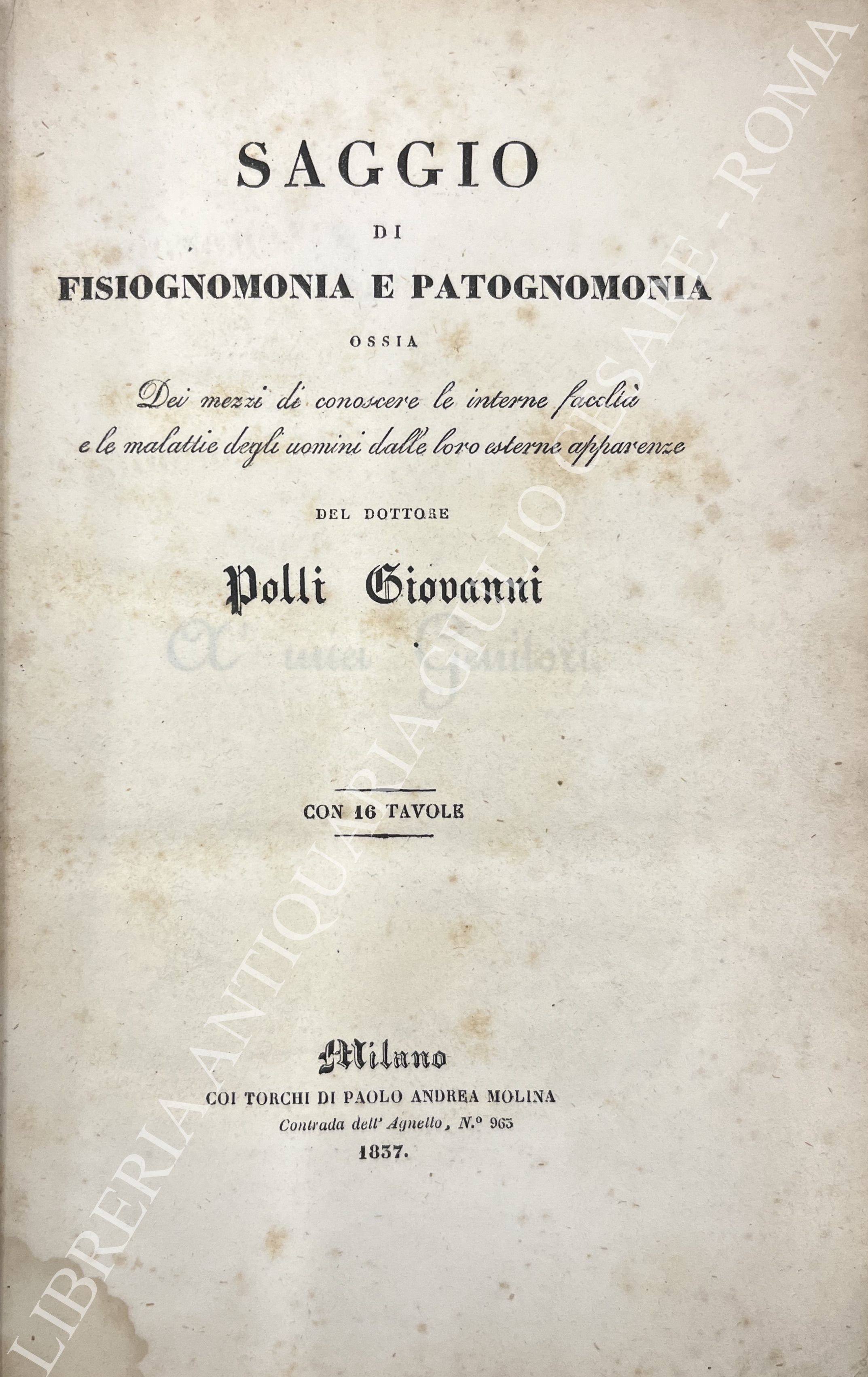Saggio di fisiognomonia e patognomonia