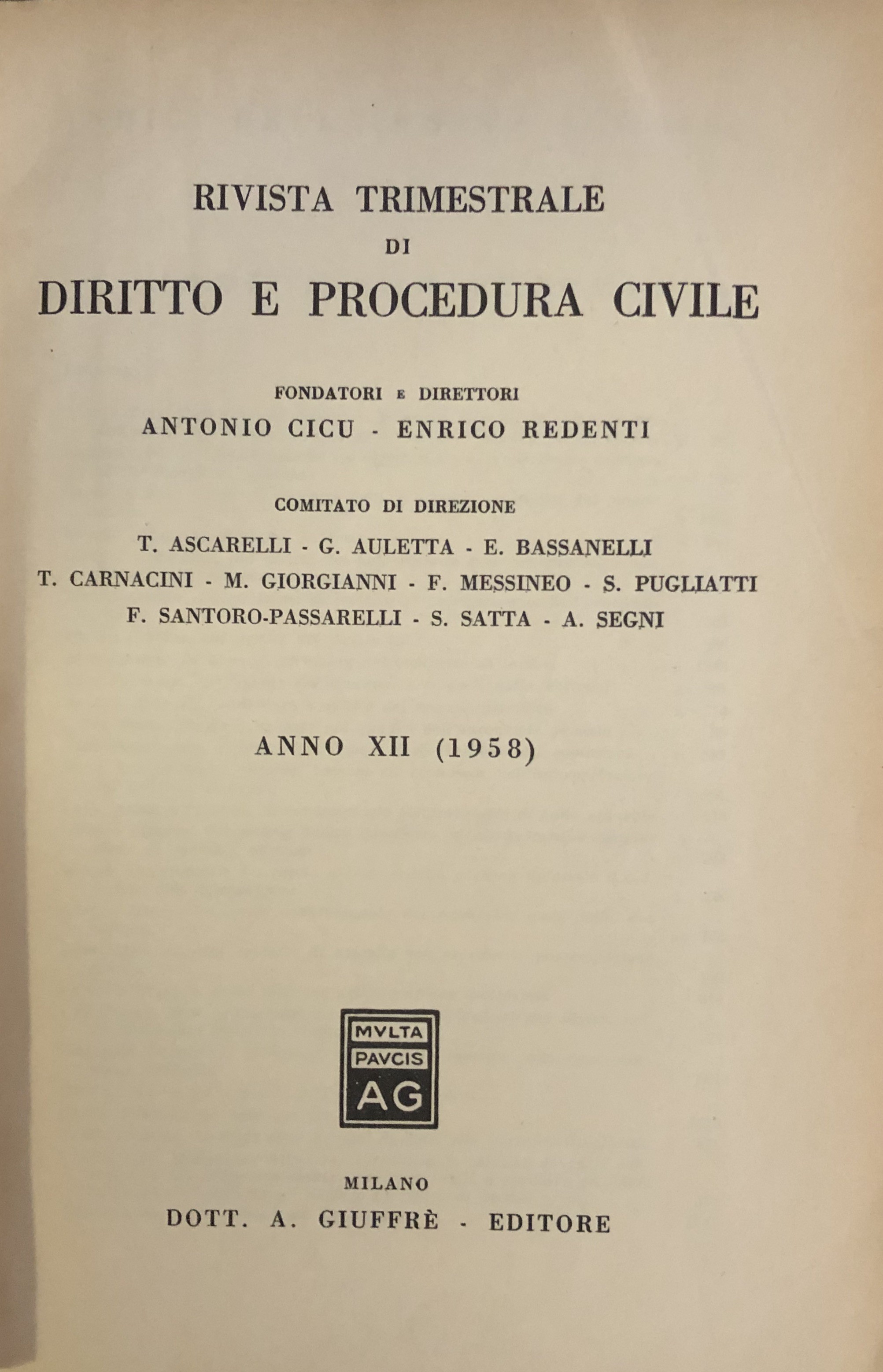 Rivista trimestrale di diritto e procedura civile