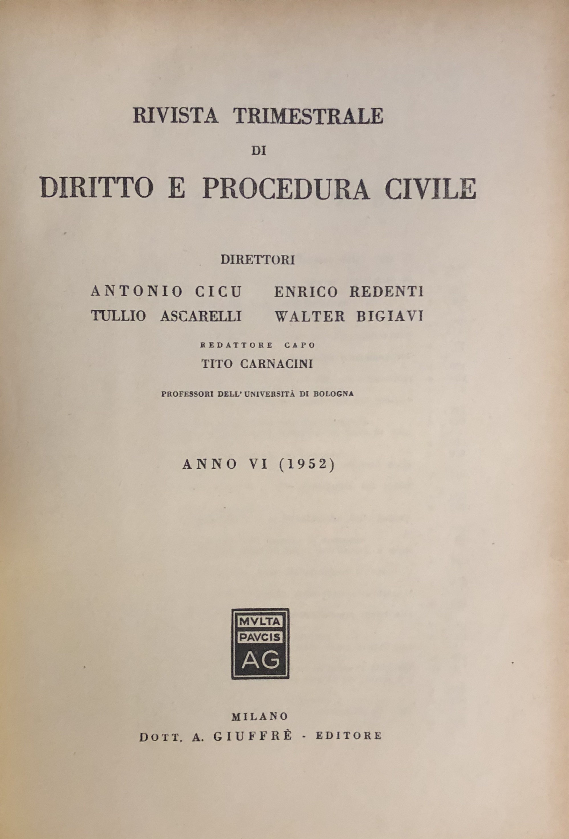 Rivista trimestrale di diritto e procedura civile