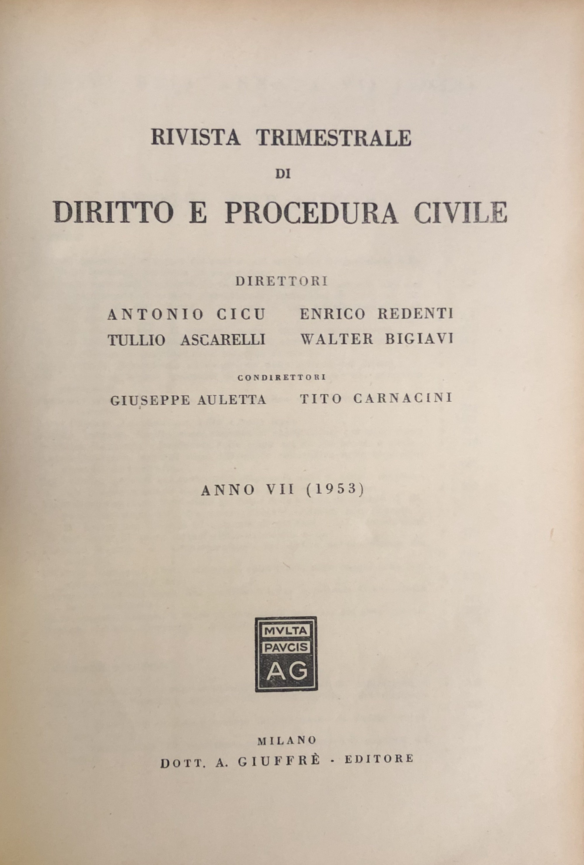 Rivista trimestrale di diritto e procedura civile
