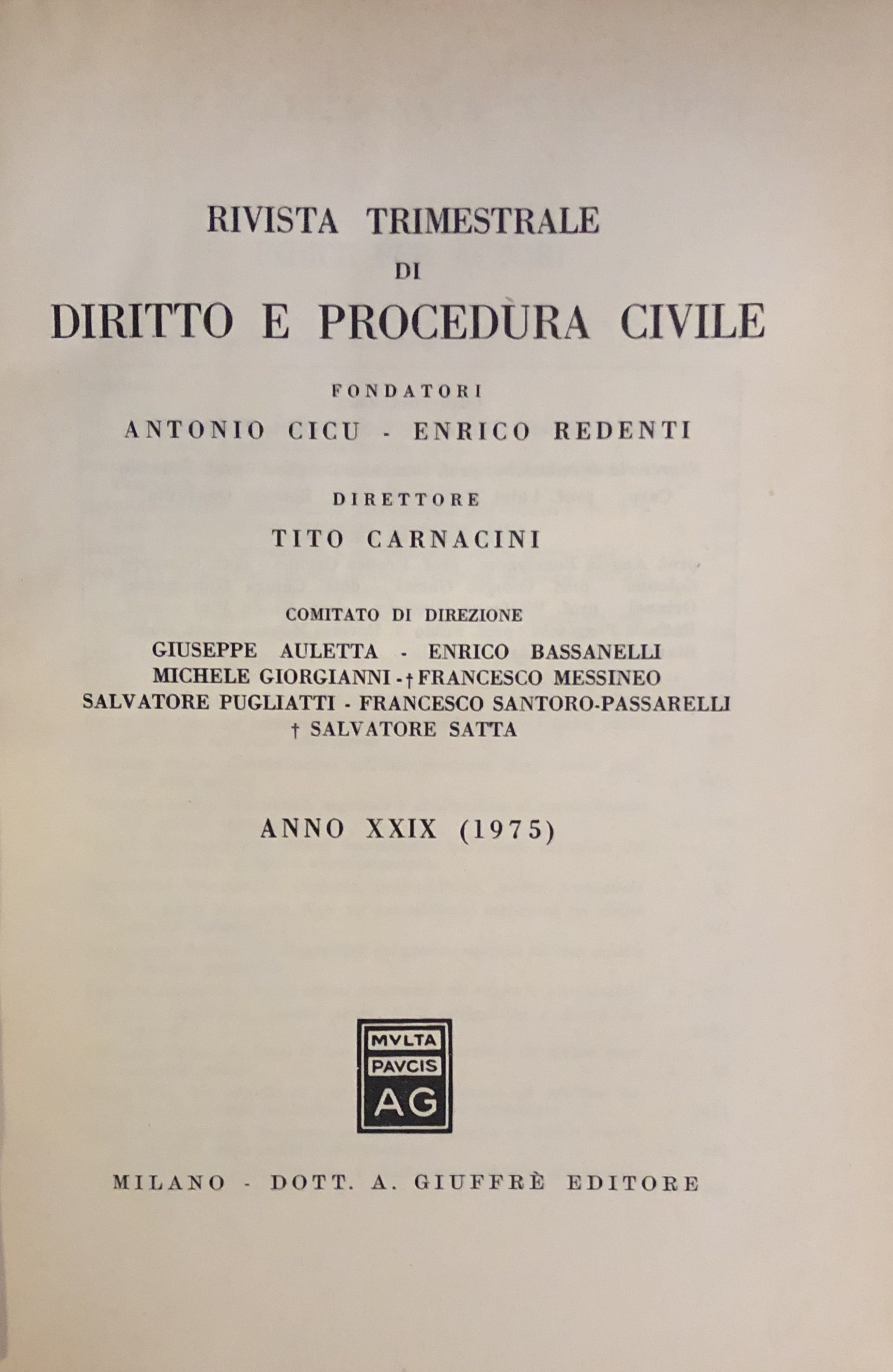 Rivista trimestrale di diritto e procedura civile