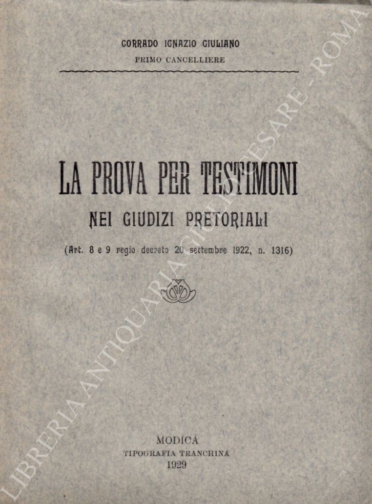 La prova per testimoni nei giudizi pretoriali