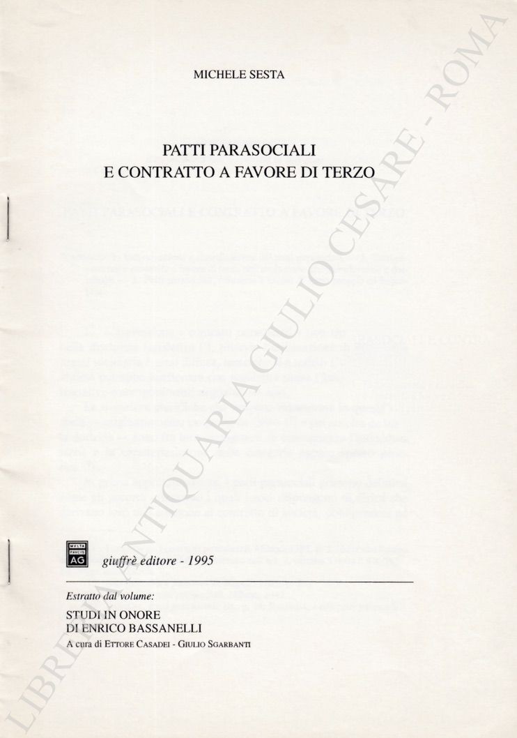 Patti parasociali e contratto a favore di terzo