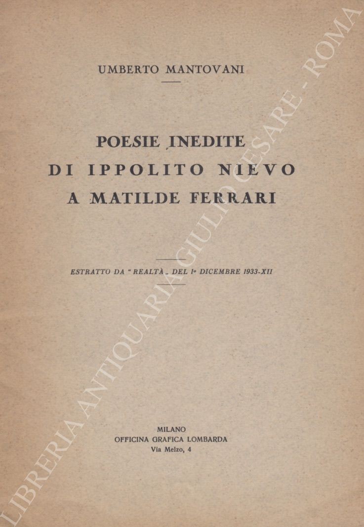 Poesie inedite di Ippolito Nievo a Matilde Ferrari