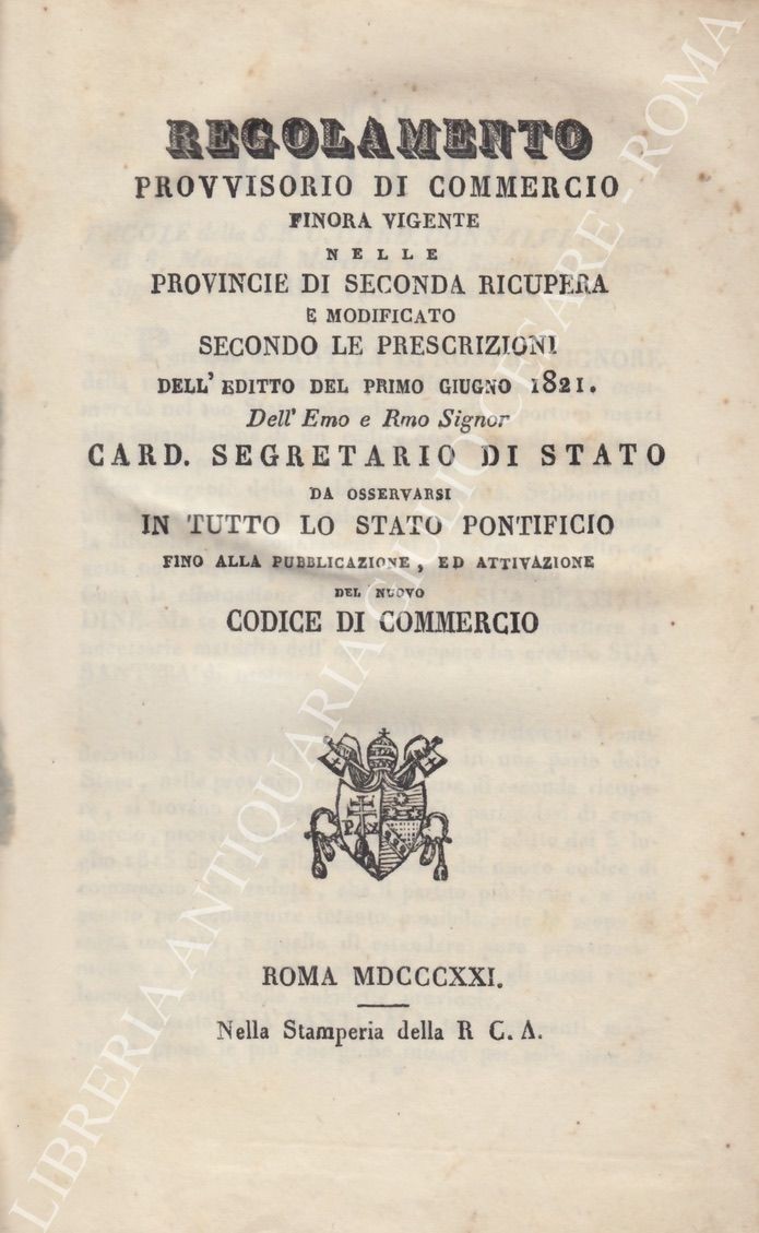 Regolamento provvisorio di commercio