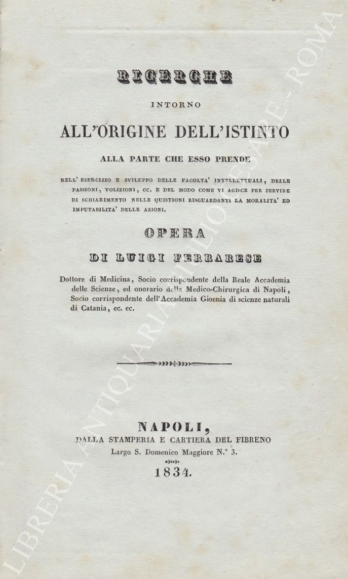 Ricerche intorno all'origine dell'istinto 