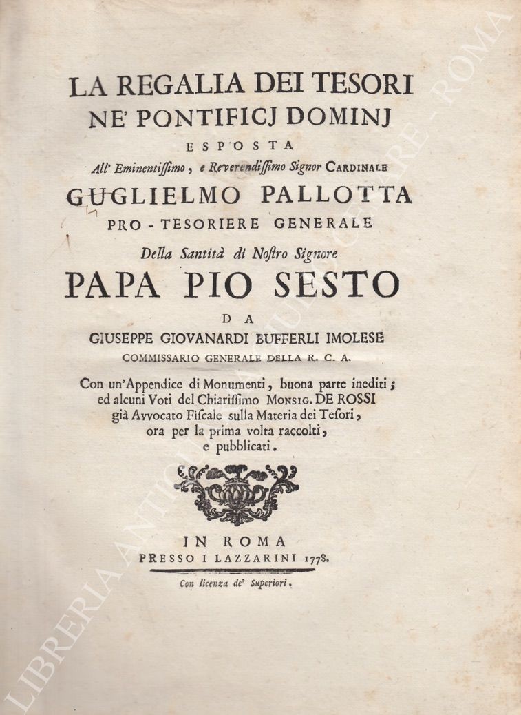 La regalia dei tesori ne' pontificj dominj