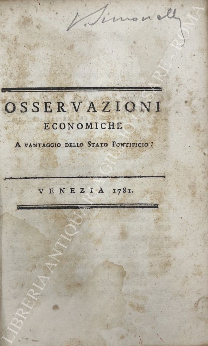 Osservazioni economiche a vantaggio dello Stato Pontificio