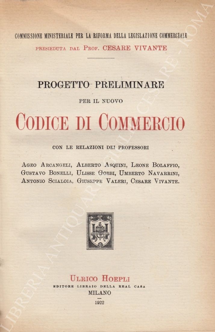 Progetto preliminare per il nuovo codice di commercio