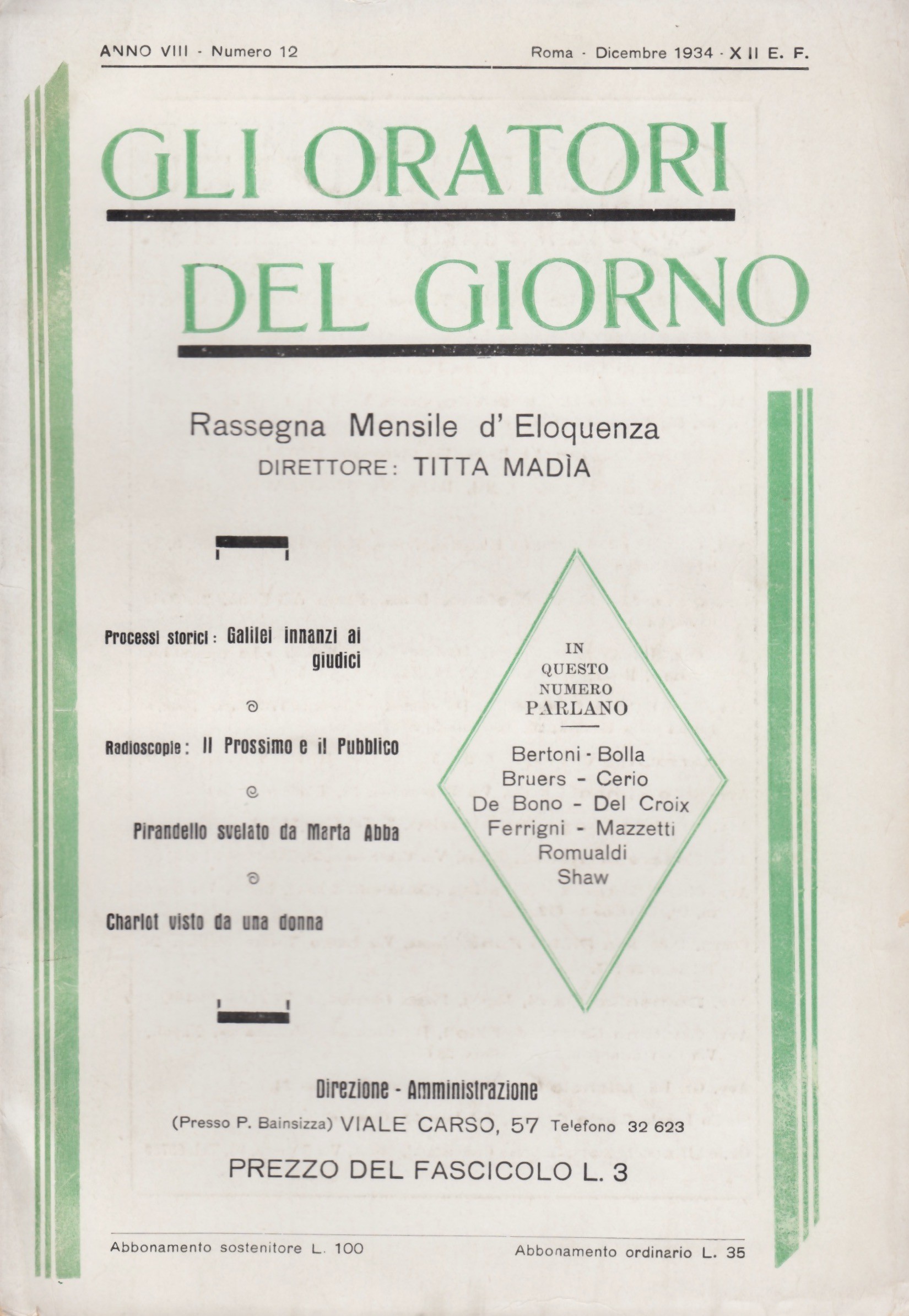 Gli oratori del giorno. Rassegna mensile d'eloquenza. Anno VIII - Numero 9. Settembre 1934. 