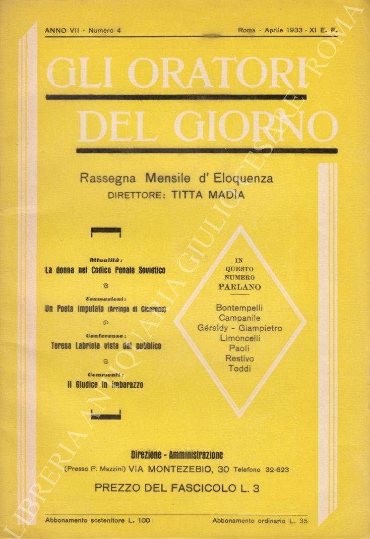 Gli oratori del giorno. Rassegna mensile d'eloquenza. Anno VII - Numero 4. Aprile 1933 