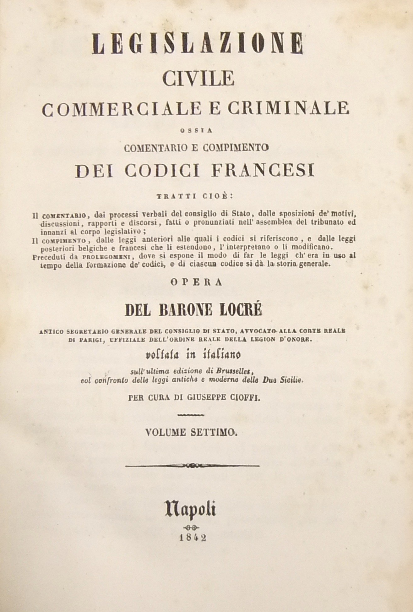 Legislazione civile commerciale e criminale. Vol. VII