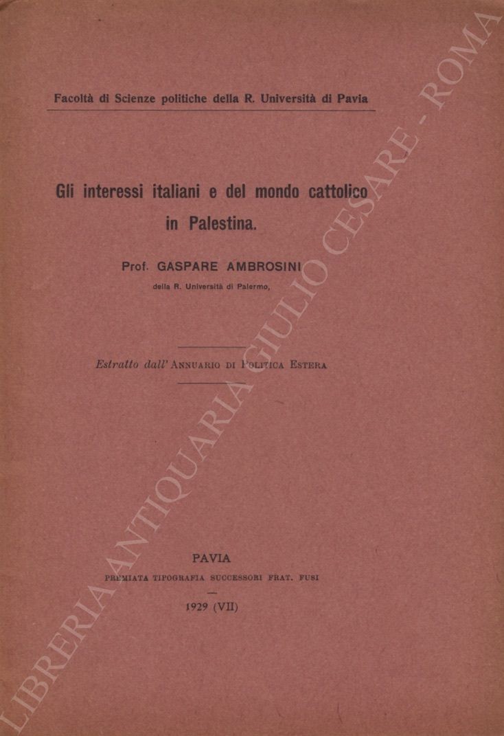 Gli interessi italiani e del mondo cattolico in Palestina