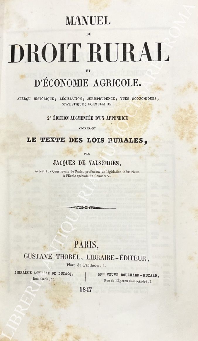 Manuel de droit rural et d'economie agricole