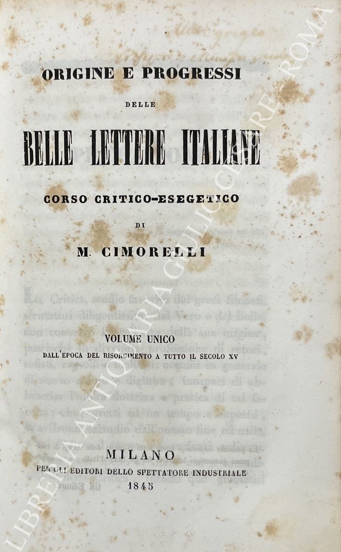 Origine e progressi delle belle lettere italiane