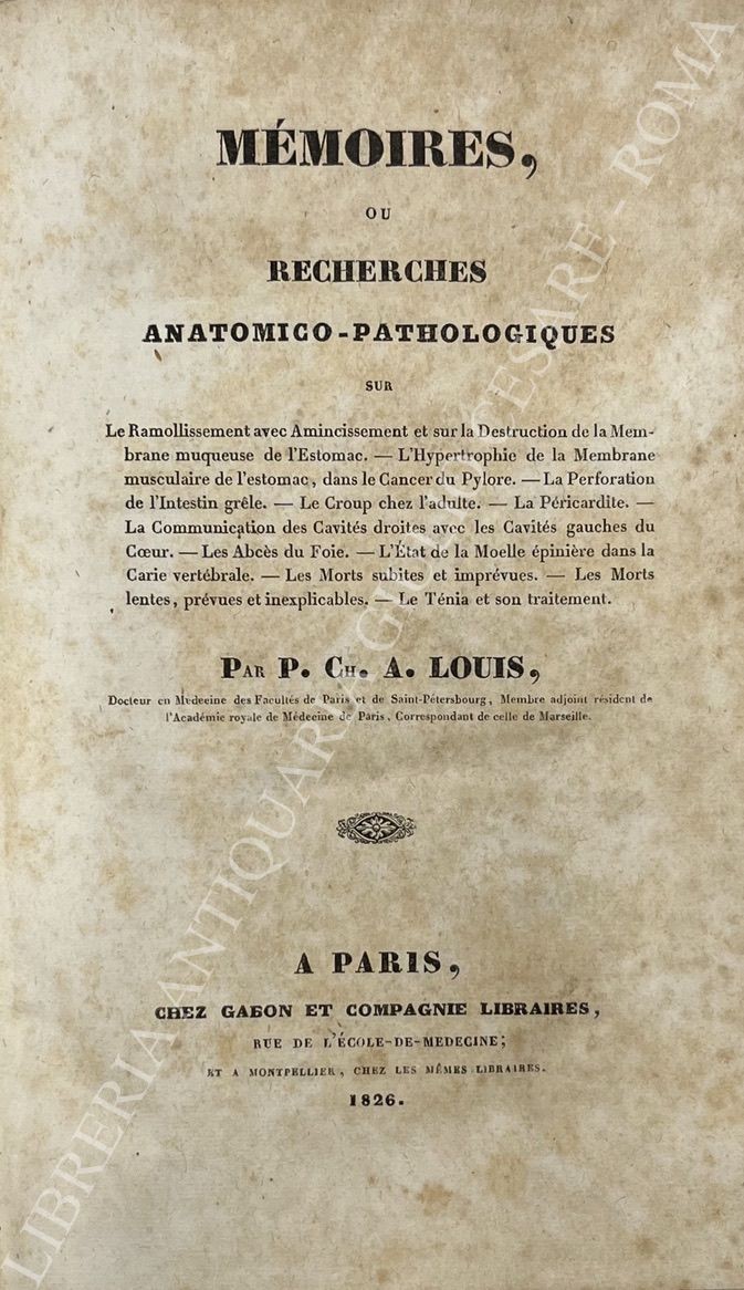 Memoires, ou recherches anatomico - pathologiques 