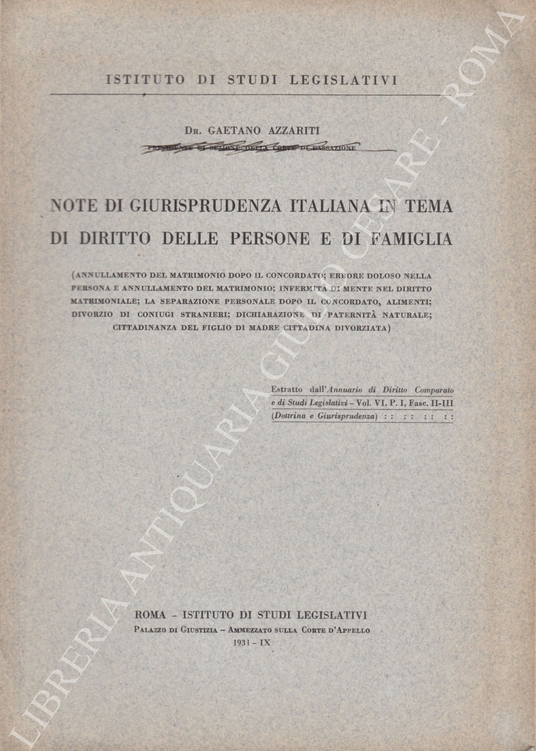 Note di giurisprudenza italiana in tema di diritto