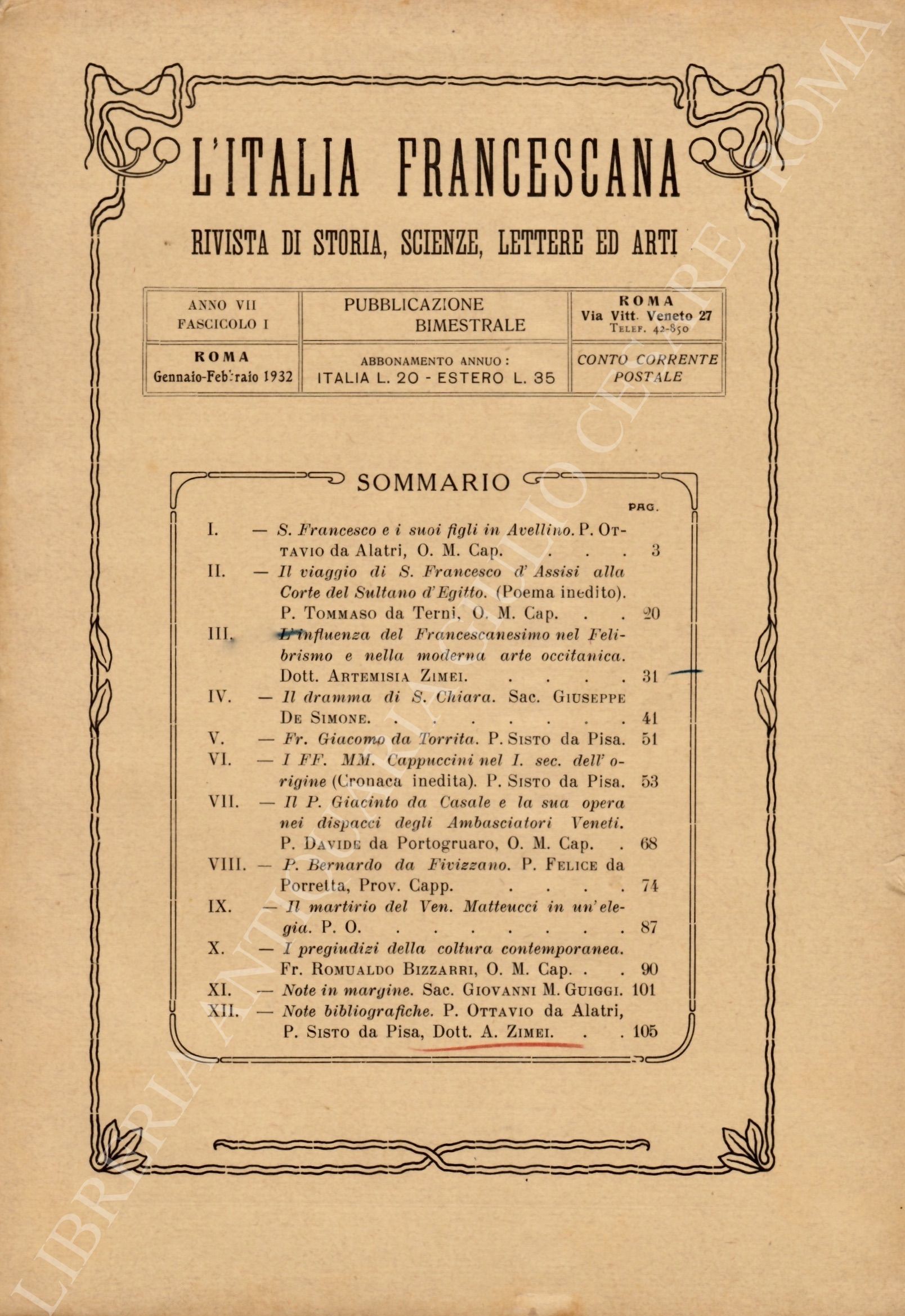 L'Italia francescana. Rivista di Storia, Scienze, Lettere ed Arti