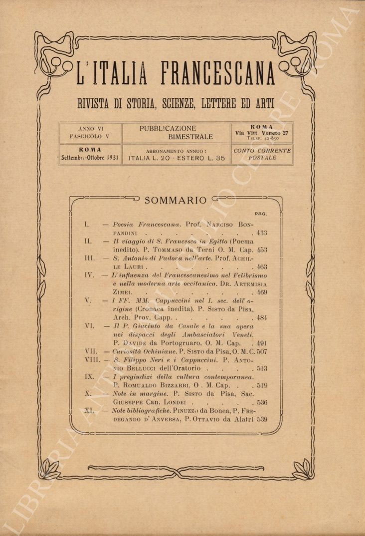 L'Italia francescana. Rivista di Storia, Scienze, Lettere ed Arti