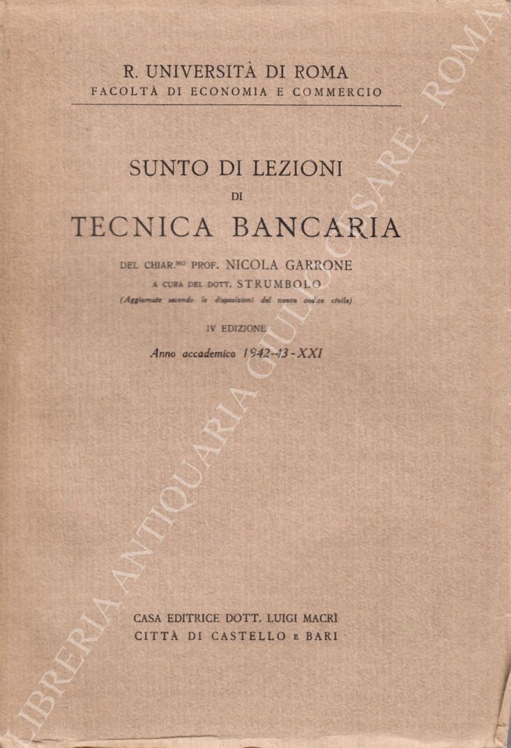 Sunto di lezioni di tecnica bancaria