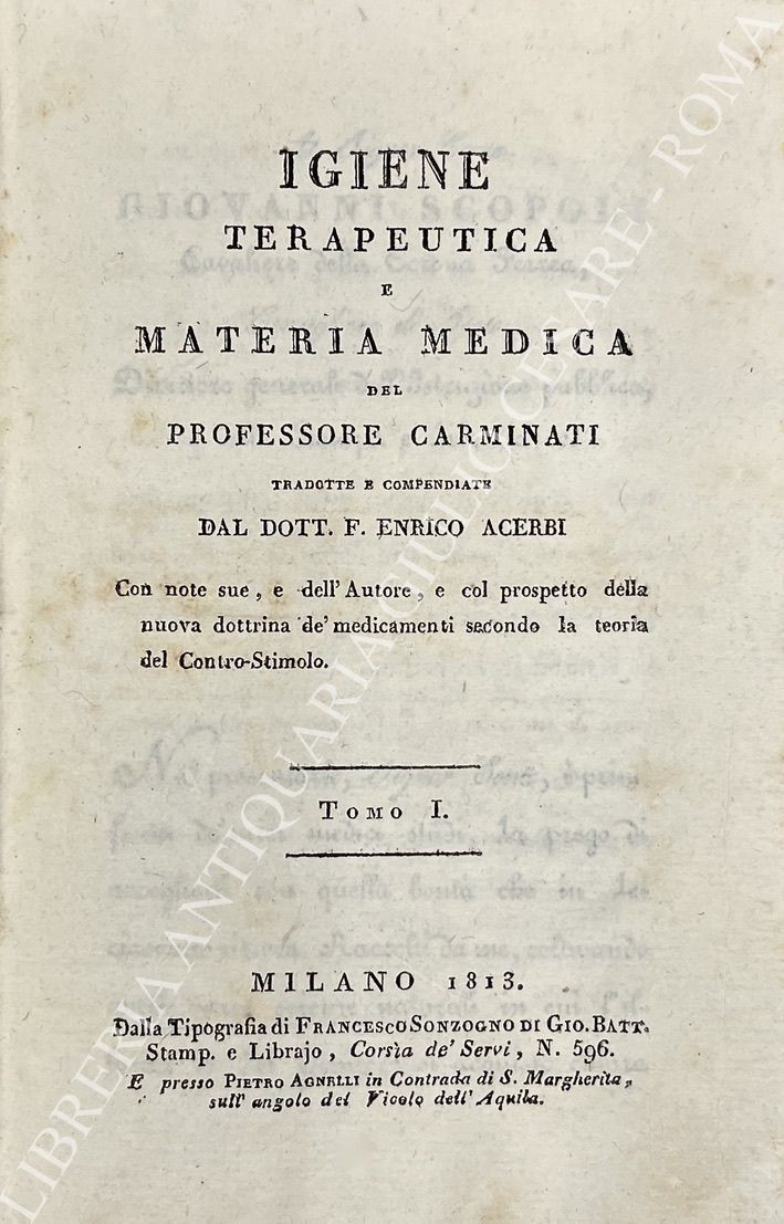 Igiene terapeutica e materia medica del Professore Carminati
