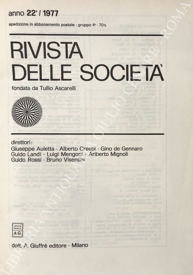 Rivista delle società. Fondata da Tullio Ascarelli. Anno 22° - 1977