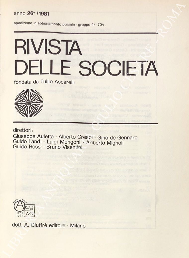 Rivista delle società. Fondata da Tullio Ascarelli. Anno 26° - 1981